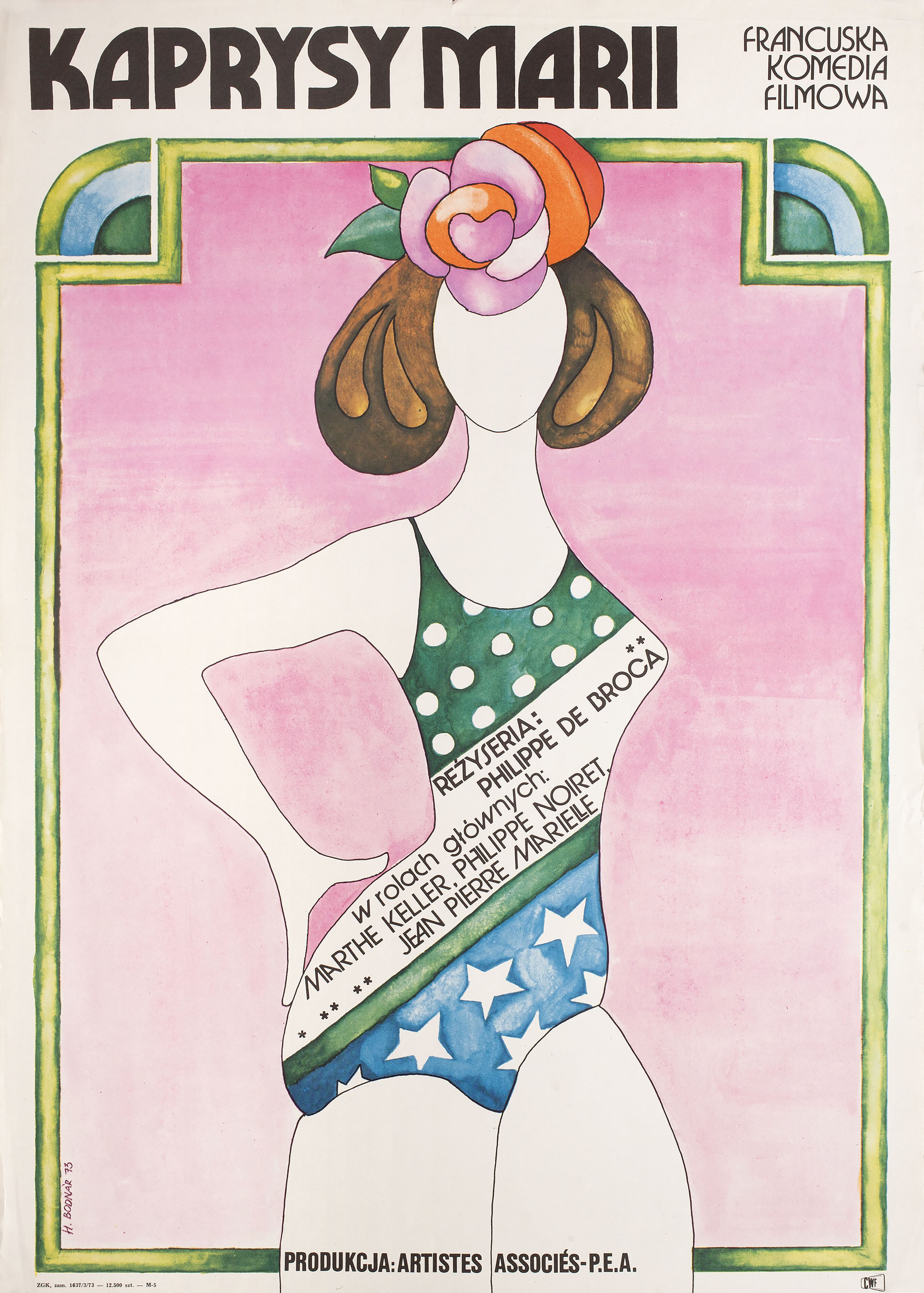 Подари ей луну (Give Her the Moon, 1970), режиссёр Филипп де Брока, польский плакат к фильму, 1973 год, автор Ханна Боднар