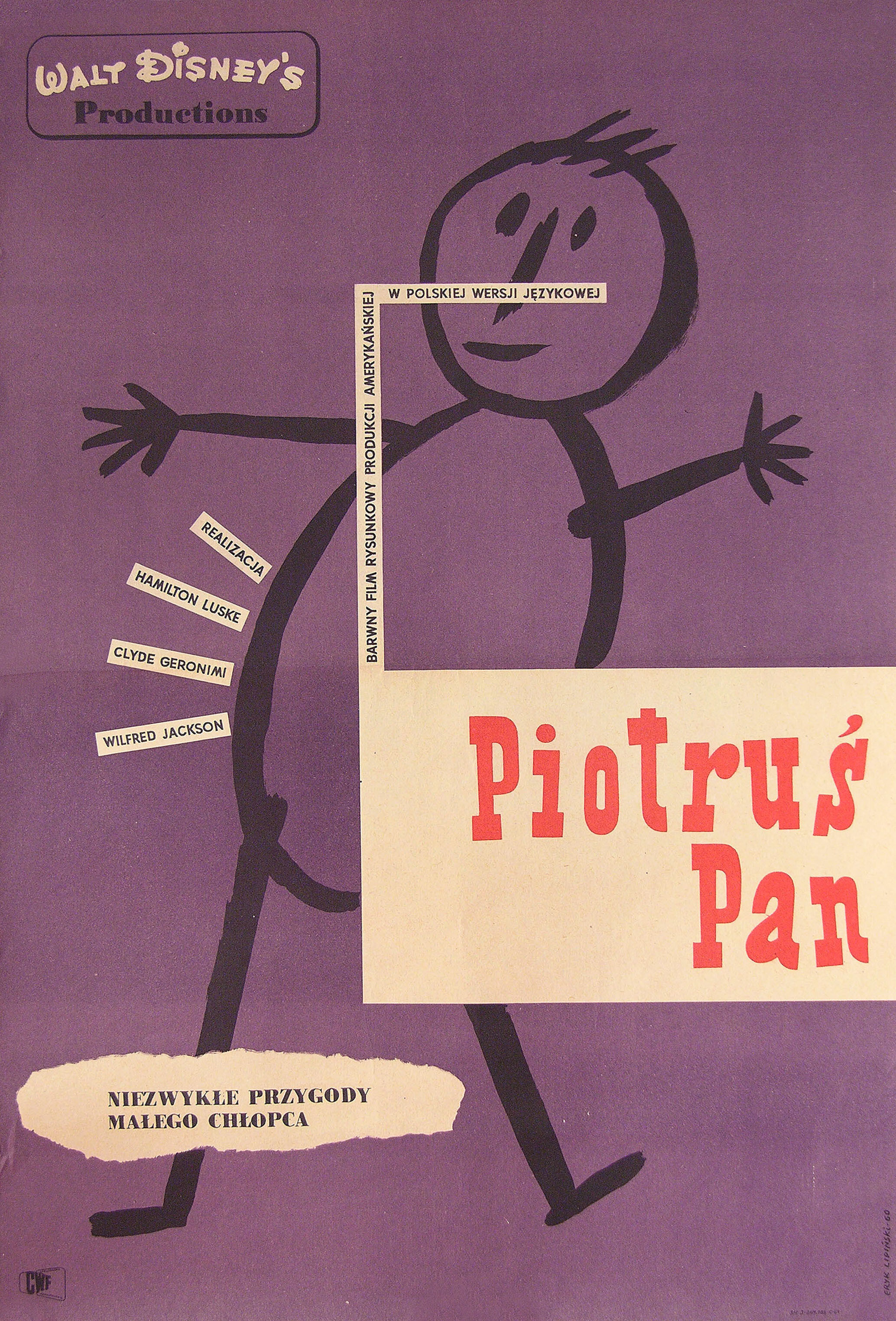 Питер Пэн (Peter Pan, 1953), режиссёр Клайд Джероними, польский плакат к фильму, 1960 год, автор Эрик Липински