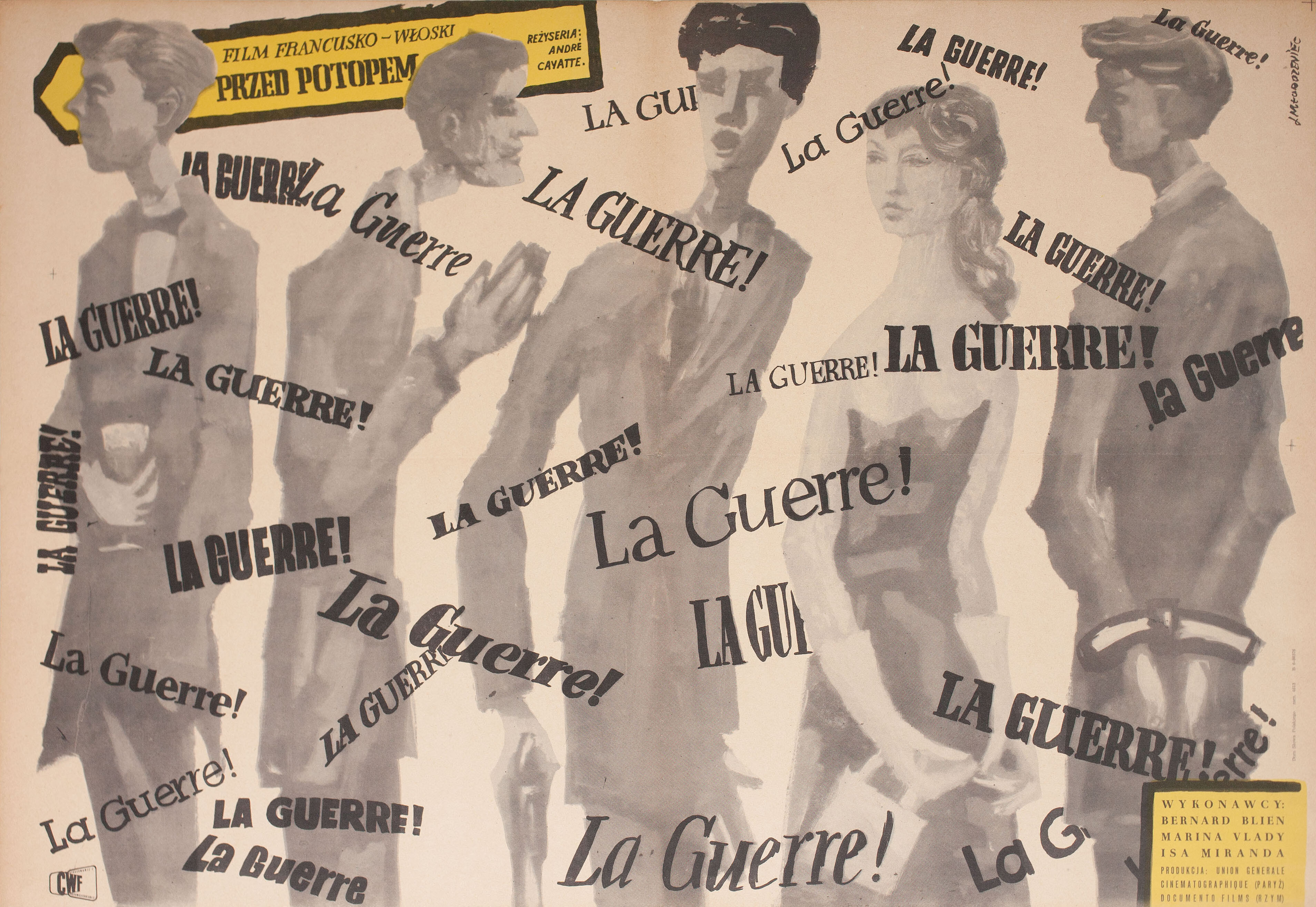 Перед потопом (Before the Deluge, 1954), режиссёр Андре Кайят, польский плакат к фильму, 1955 год, автор Ян Млодозенец