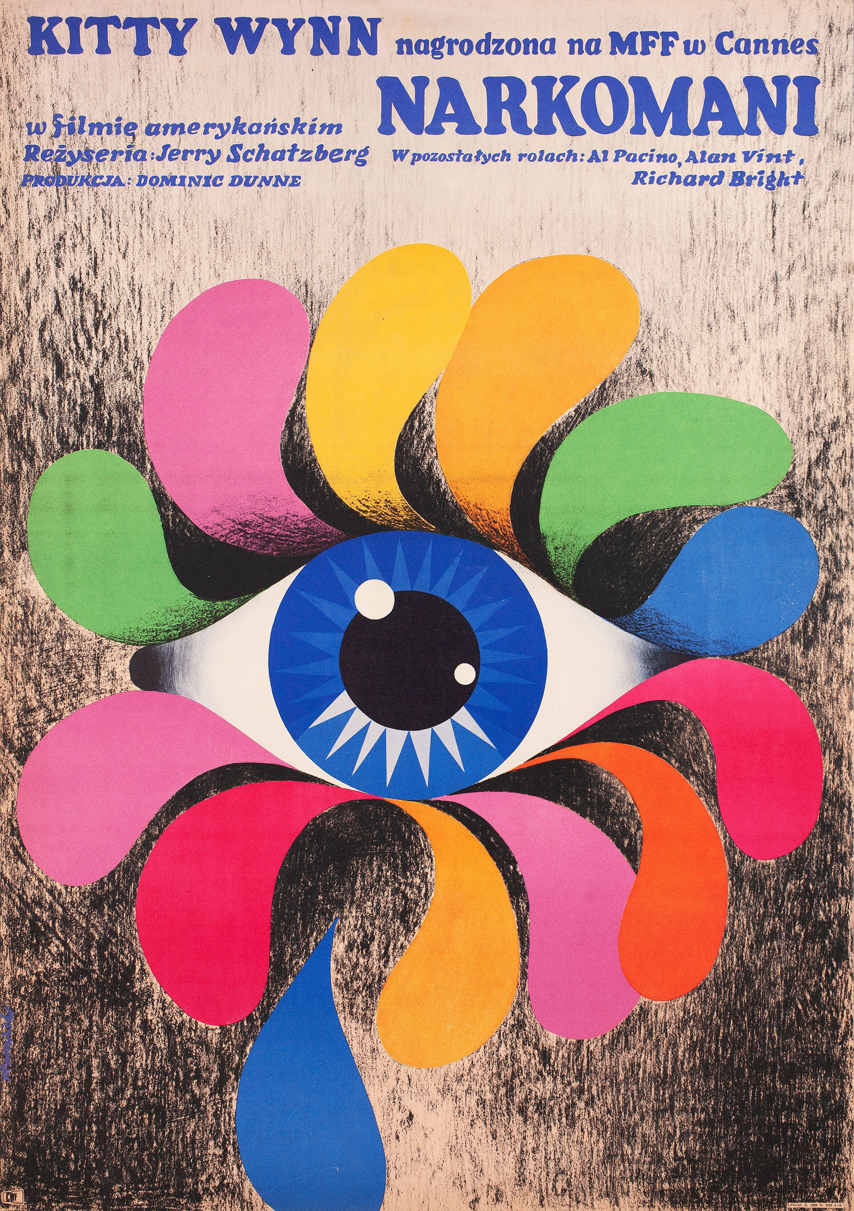 Паника в Нидл-парке (The Panic in Needle Park, 1971), режиссёр Джерри Шацберг, польский плакат к фильму, 1971 год, автор Томаш Румински