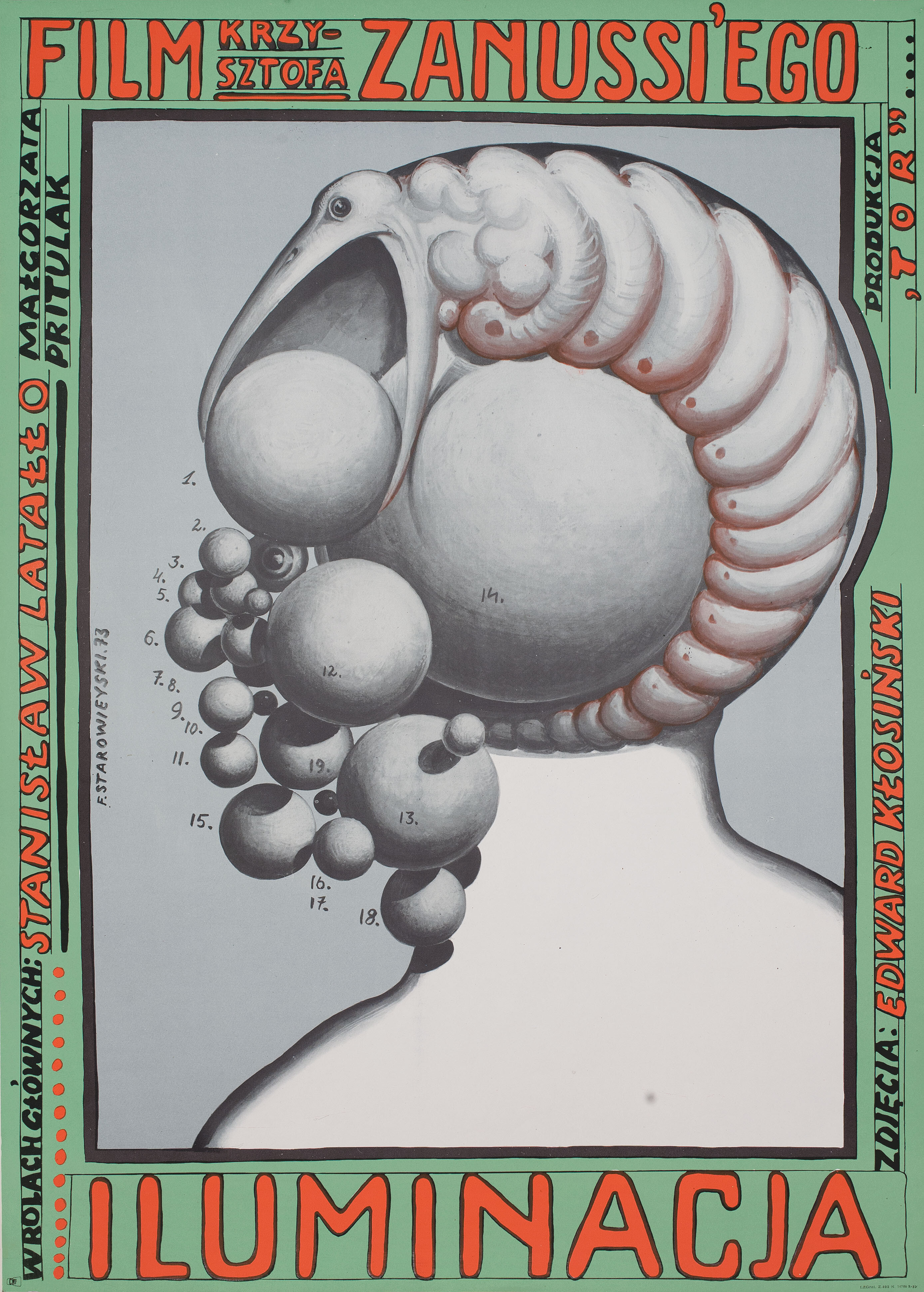 Иллюминация (The Illumination, 1973), режиссёр Кшиштоф Занусси, польский плакат к фильму, 1973 год, автор Францишек Старовейский