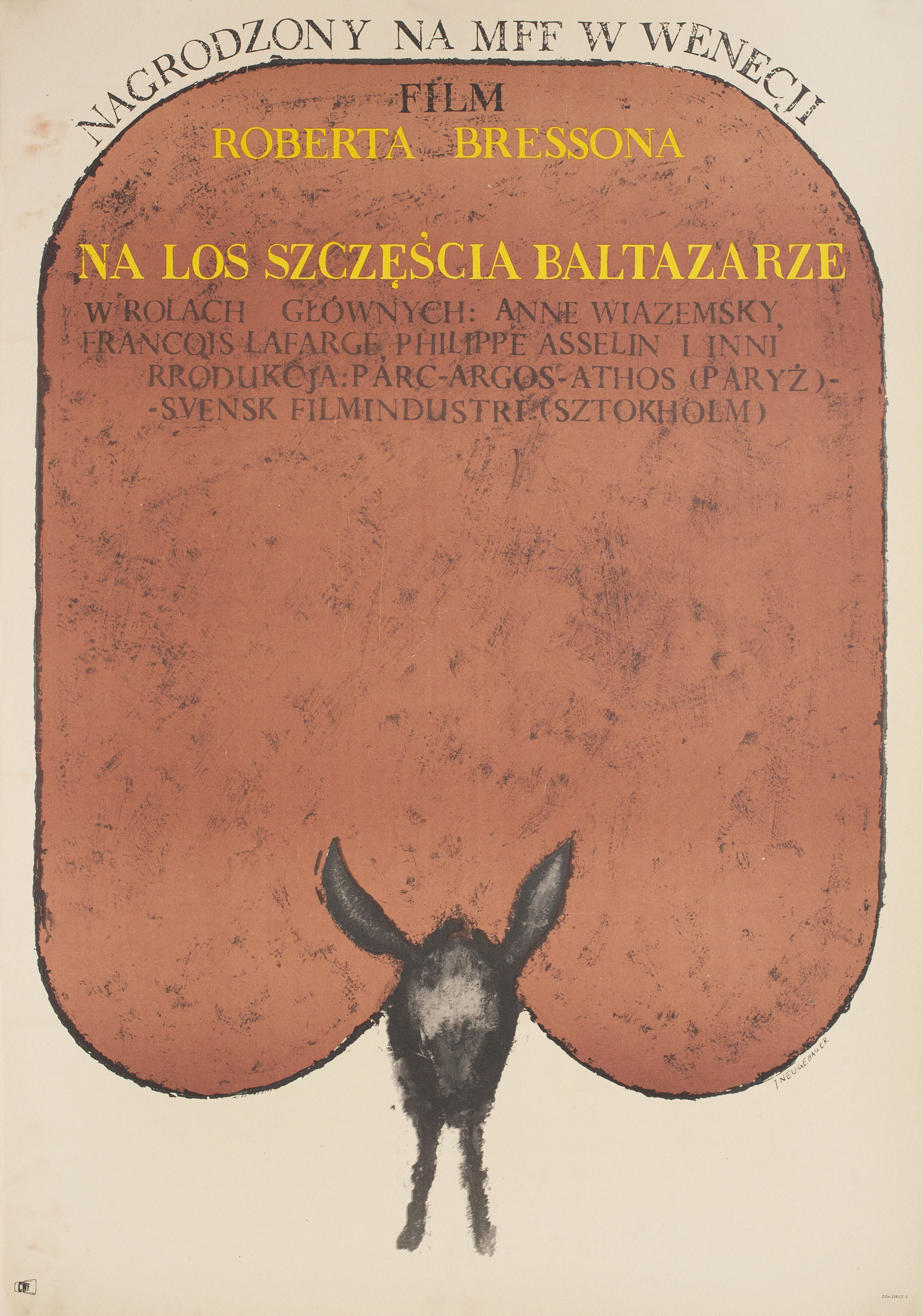 Наудачу, Бальтазар (Au Hasard Balthazar, 1966), режиссёр Робер Брессон, польский плакат к фильму, 1966 год, автор Яцек Нойгебауэр
