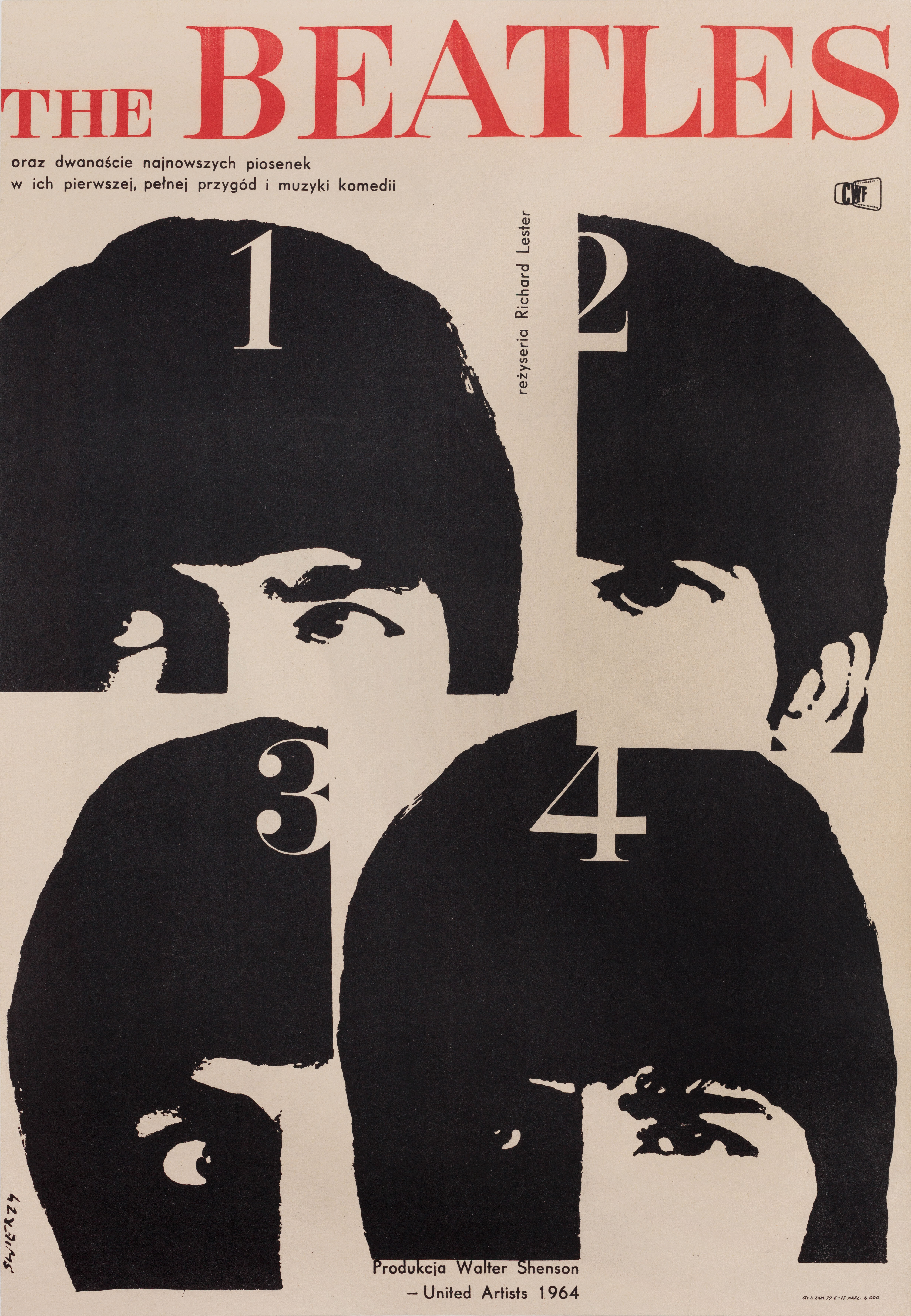 Вечер трудного дня (A Hard Days Night, 1964), режиссёр Ричард Лестер, польский плакат к фильму, 1964 год, автор Вальдемар Свежи