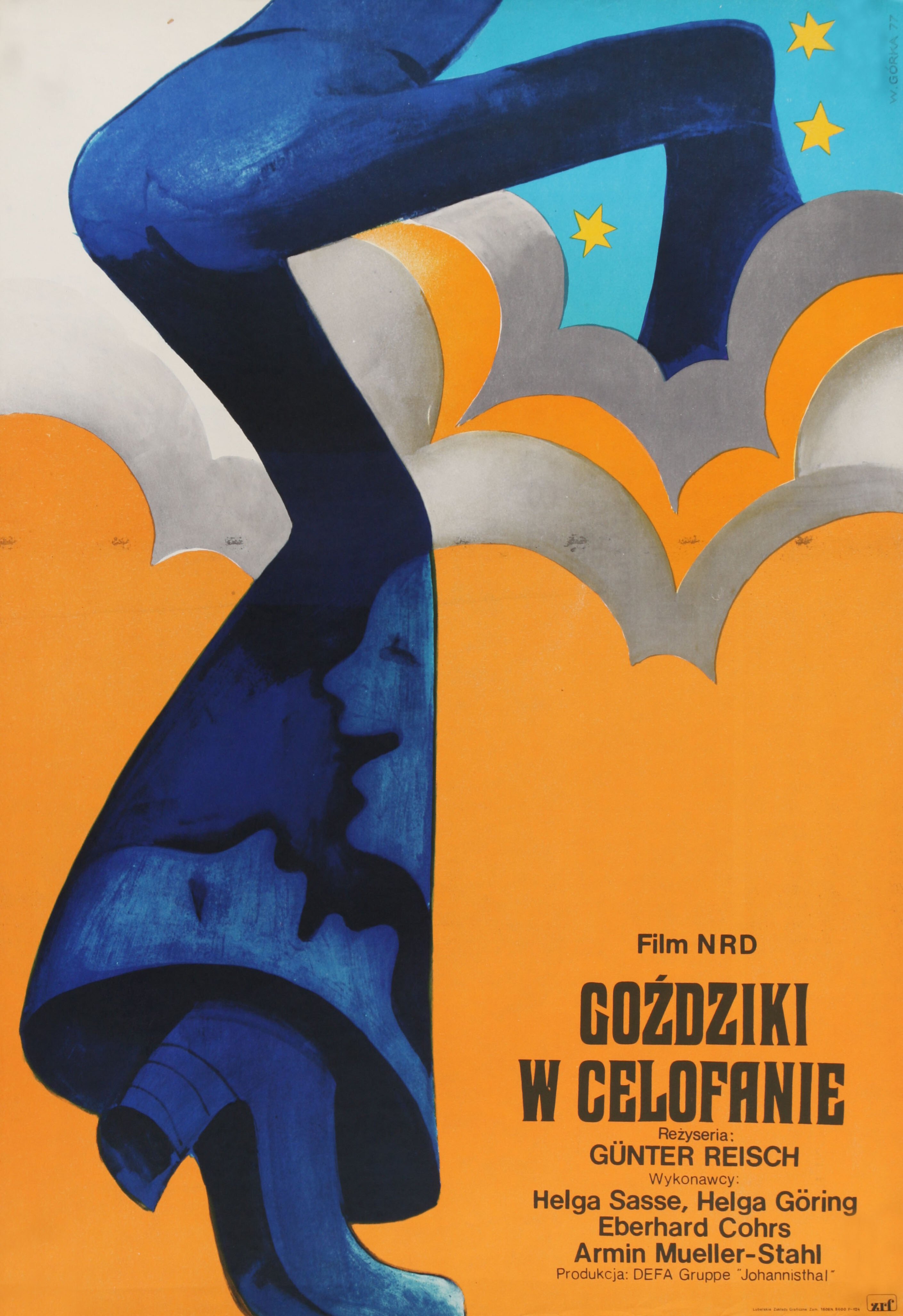 Гвоздики в целлофане (Nelken in Aspik, 1976), режиссёр Гюнтер Райш, польский плакат к фильму, 1977 год, автор Виктор Горка