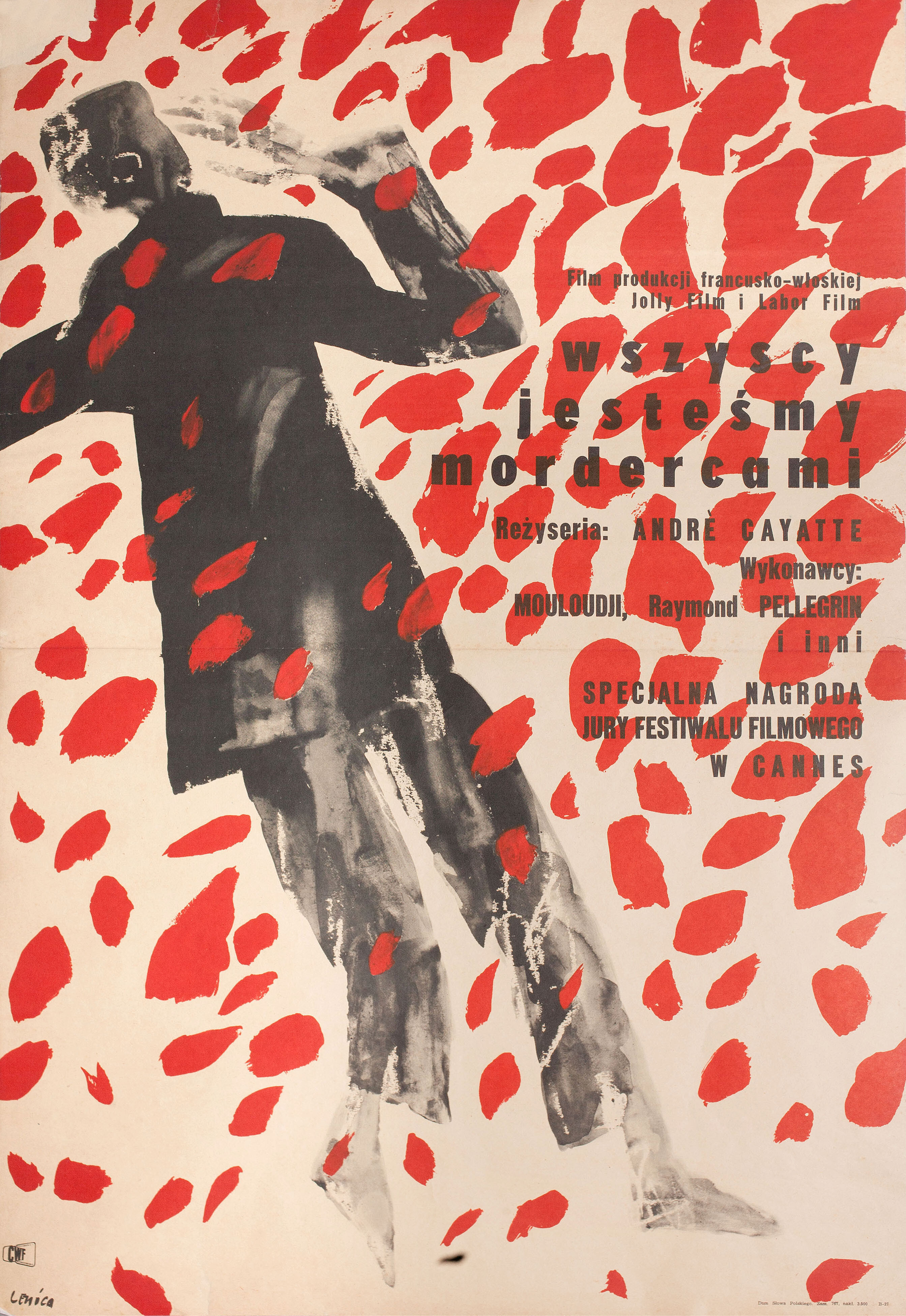 Мы все убийцы (Are We All Murderers, 1952), режиссёр Андре Кайят, польский плакат к фильму, 1952 год, автор Ян Леница