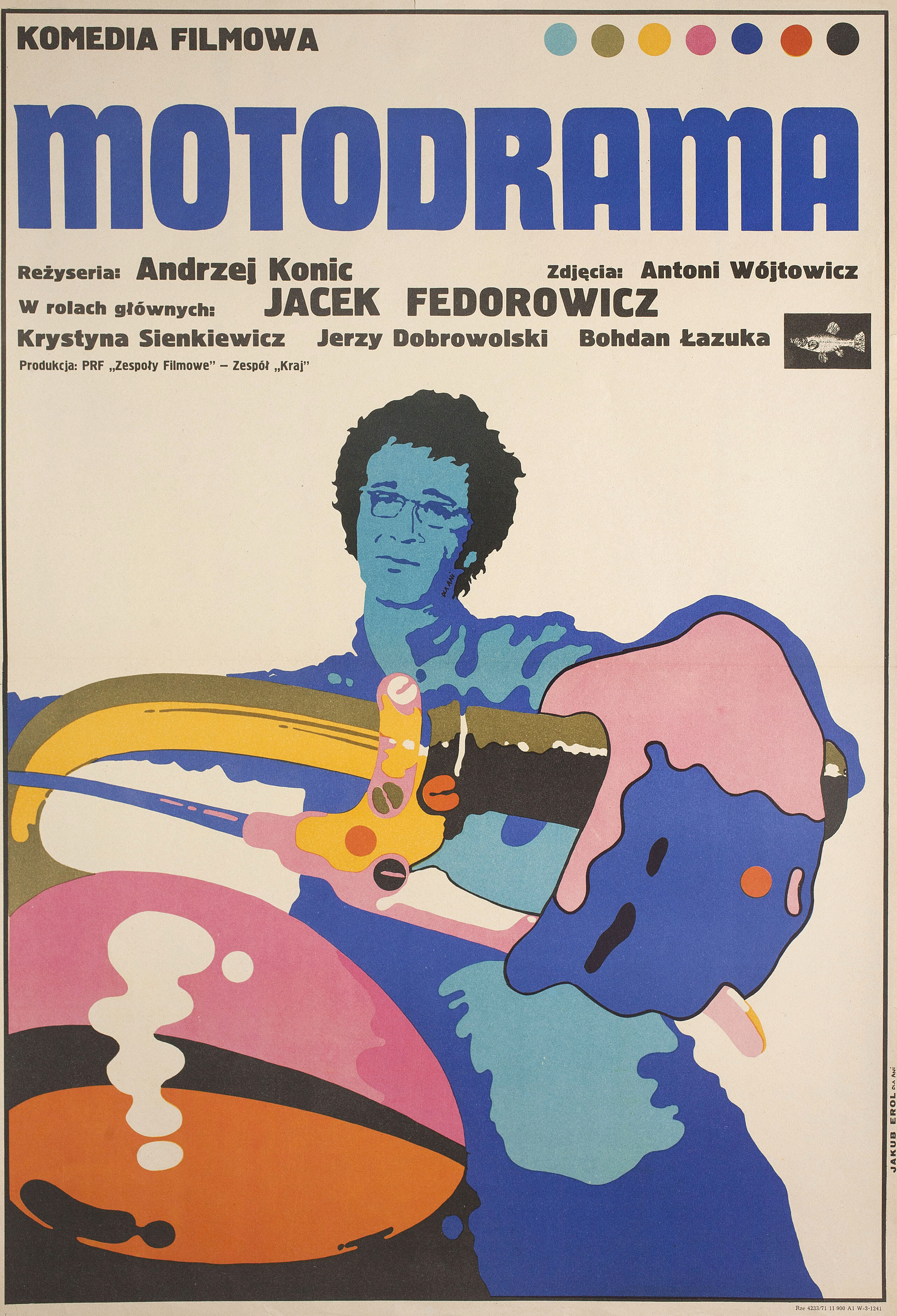 Кудесник за рулем (Motodrama, 1971), режиссёр Анджей Конич, польский плакат к фильму, 1971 год, автор Якуб Эрол