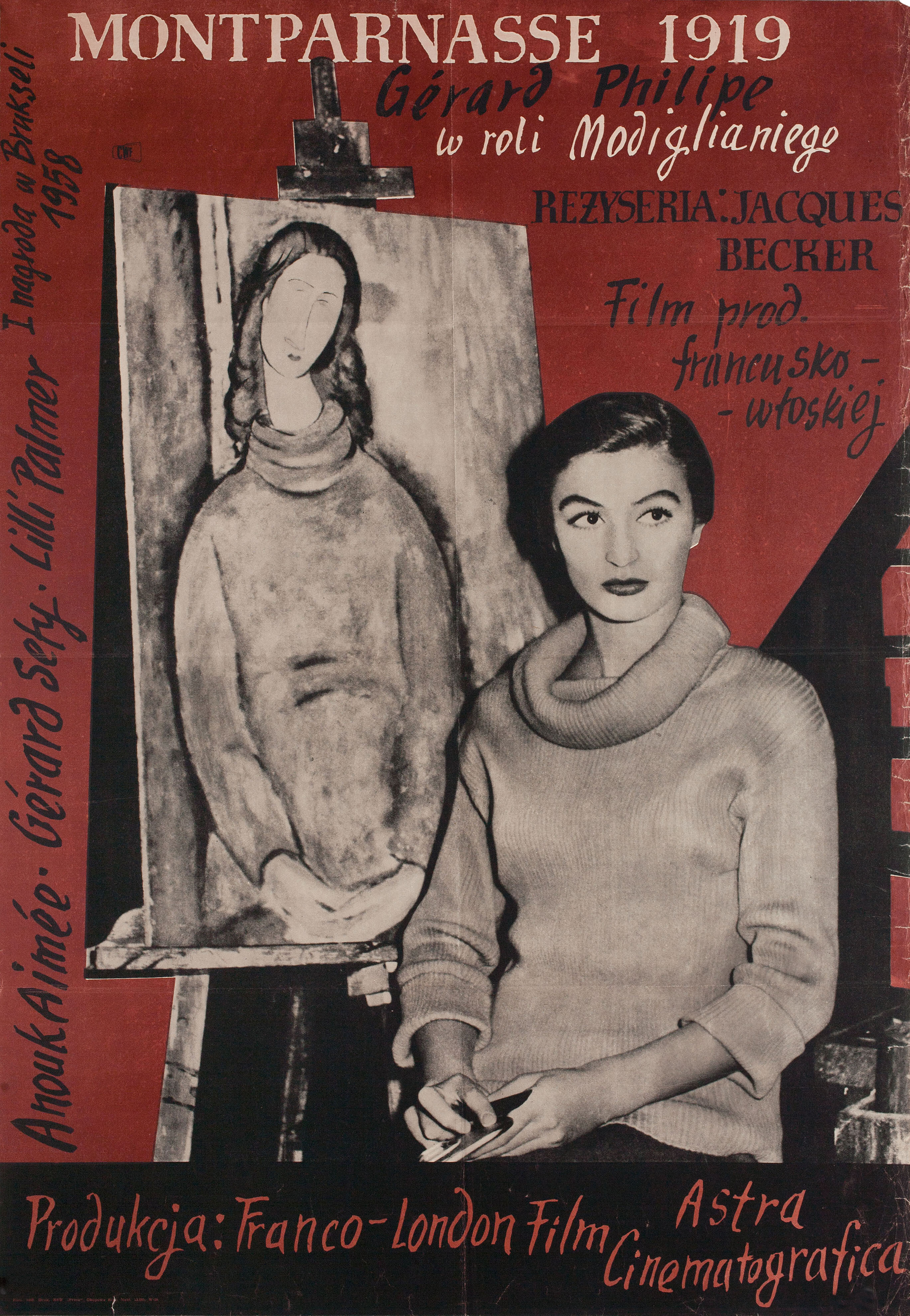 Монпарнас-19 (Modigliani of Montparnasse, 1958), режиссёр Жак Беккер, польский плакат к фильму, 1958 год