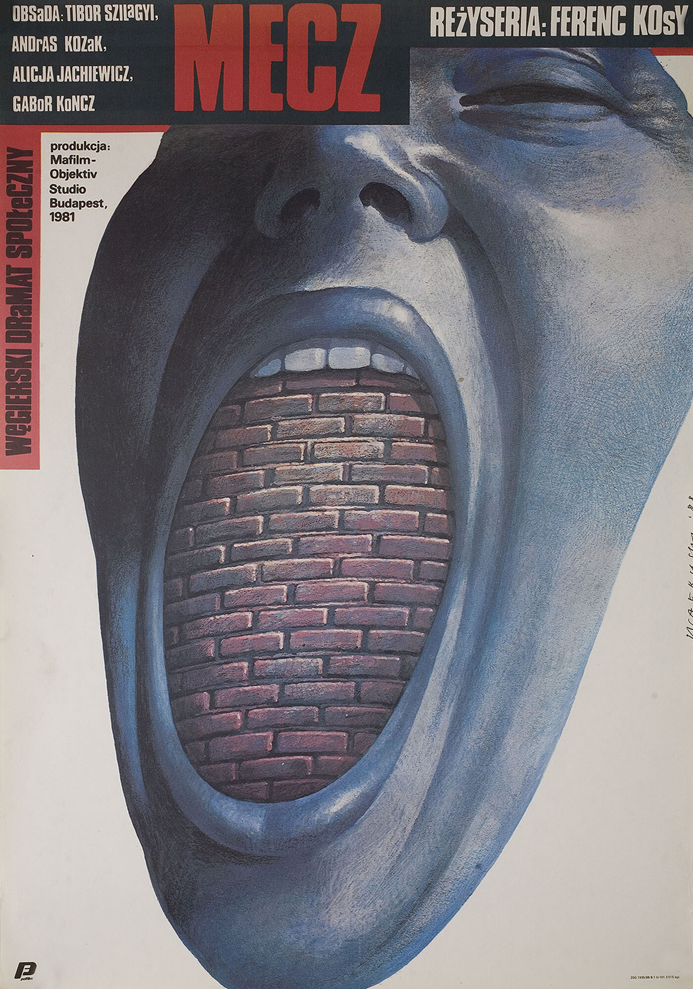 Матч (A merkozes, 1980), режиссёр Ференц Коша, польский плакат к фильму, 1988 год, автор Веслав Валкуски