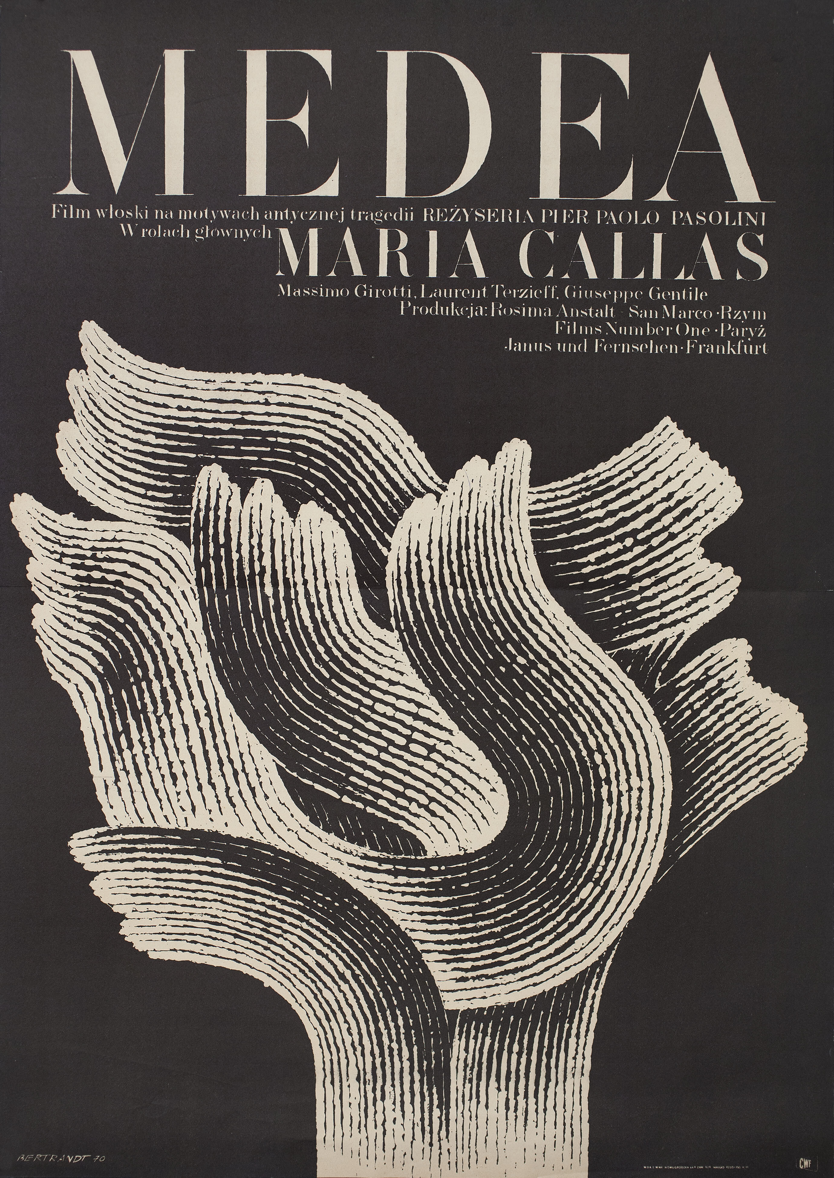 Медея (Medea, 1969), режиссёр Пьер Паоло Пазолини, польский плакат к фильму, 1970 год, автор Анджей Бертрандт