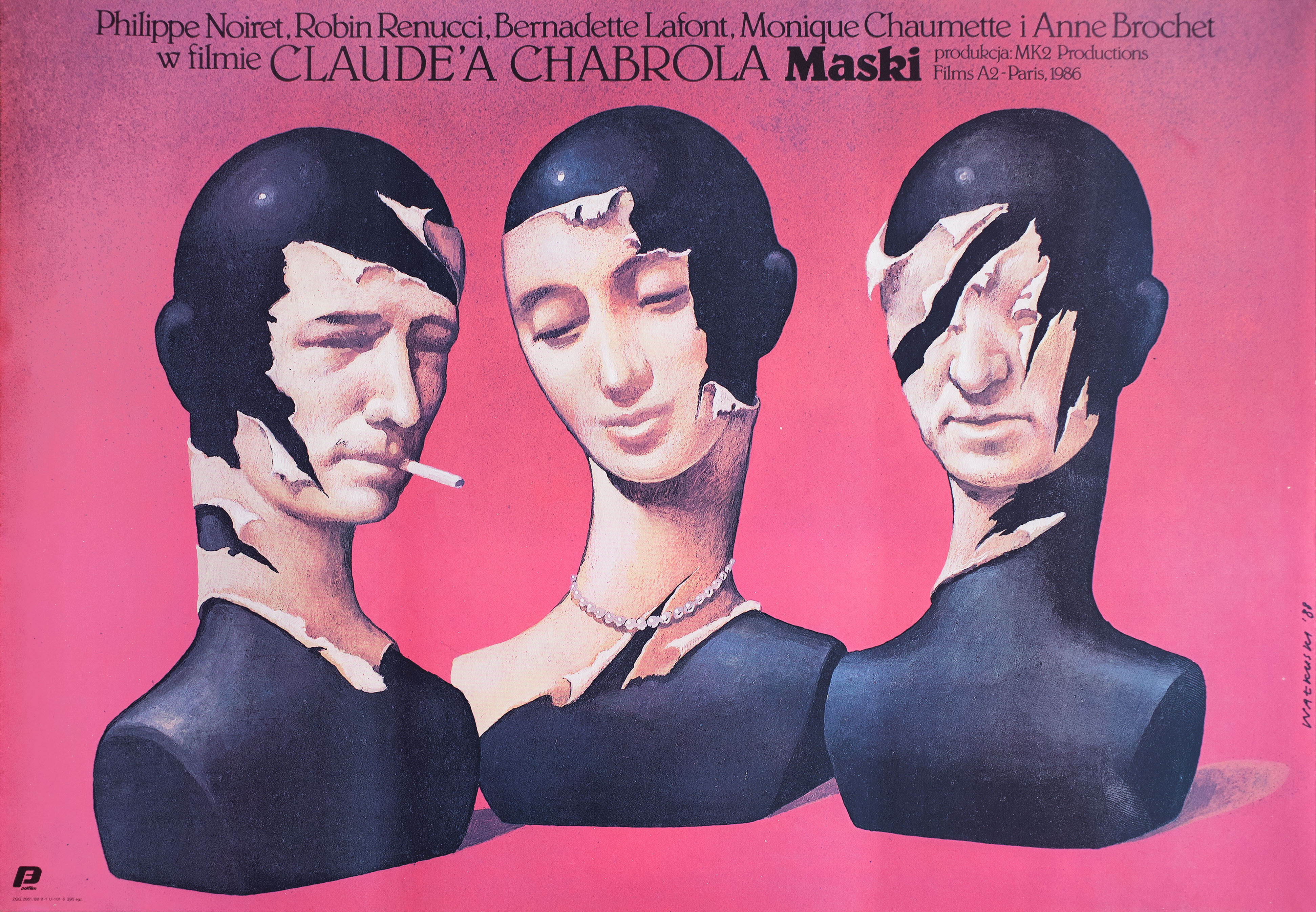 Маски (Masks, 1987), режиссёр Клод Шаброль, польский плакат к фильму, 1988 год, автор Веслав Валкуски