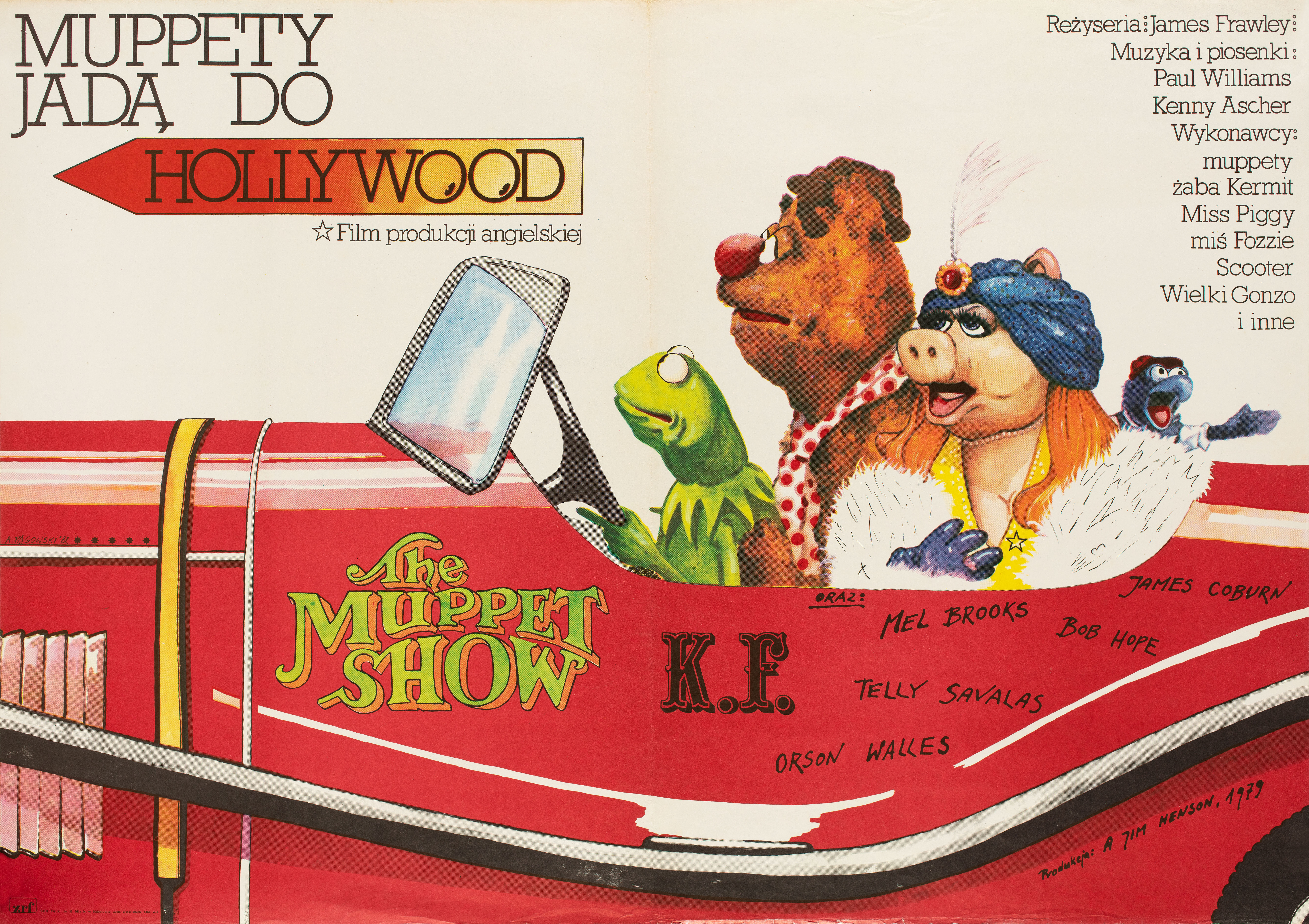 Фильм Маппетов (The Muppet Movie, 1979), режиссёр Джеймс Фроули, польский плакат к фильму, 1982 год, автор Анджей Паговский