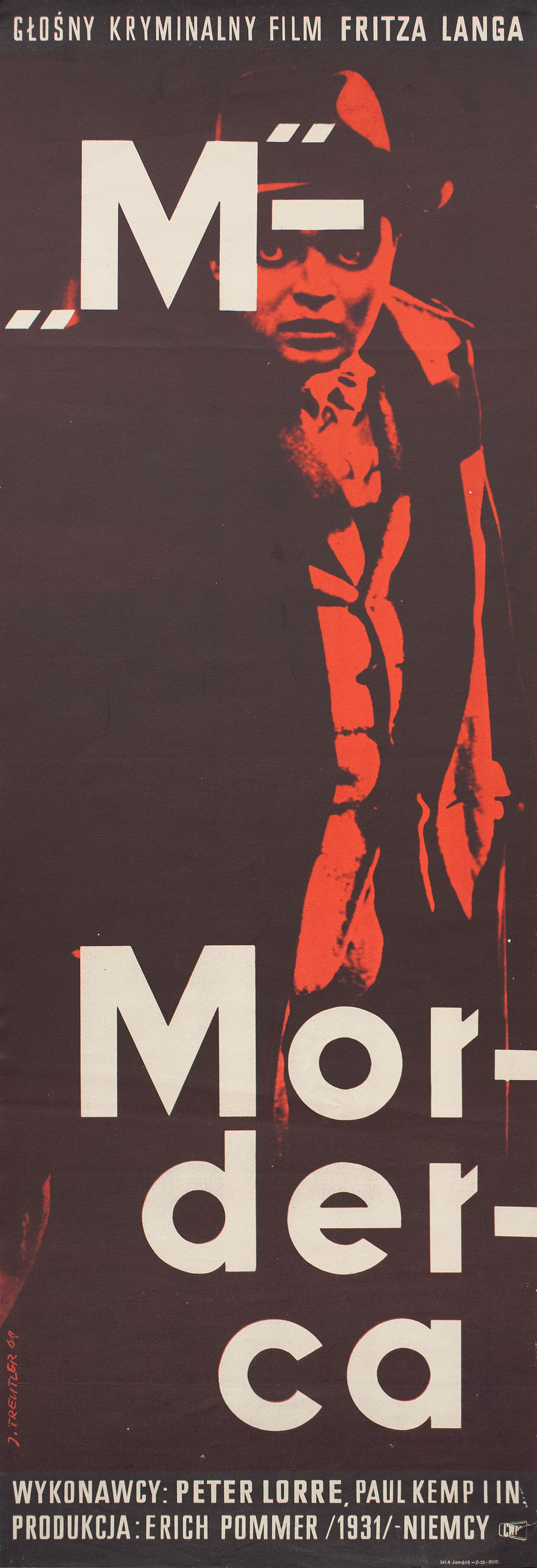 М убийца (M, 1931), режиссёр Фриц Ланг, польский плакат к фильму, 1964 год, автор Ежи Тройтлер