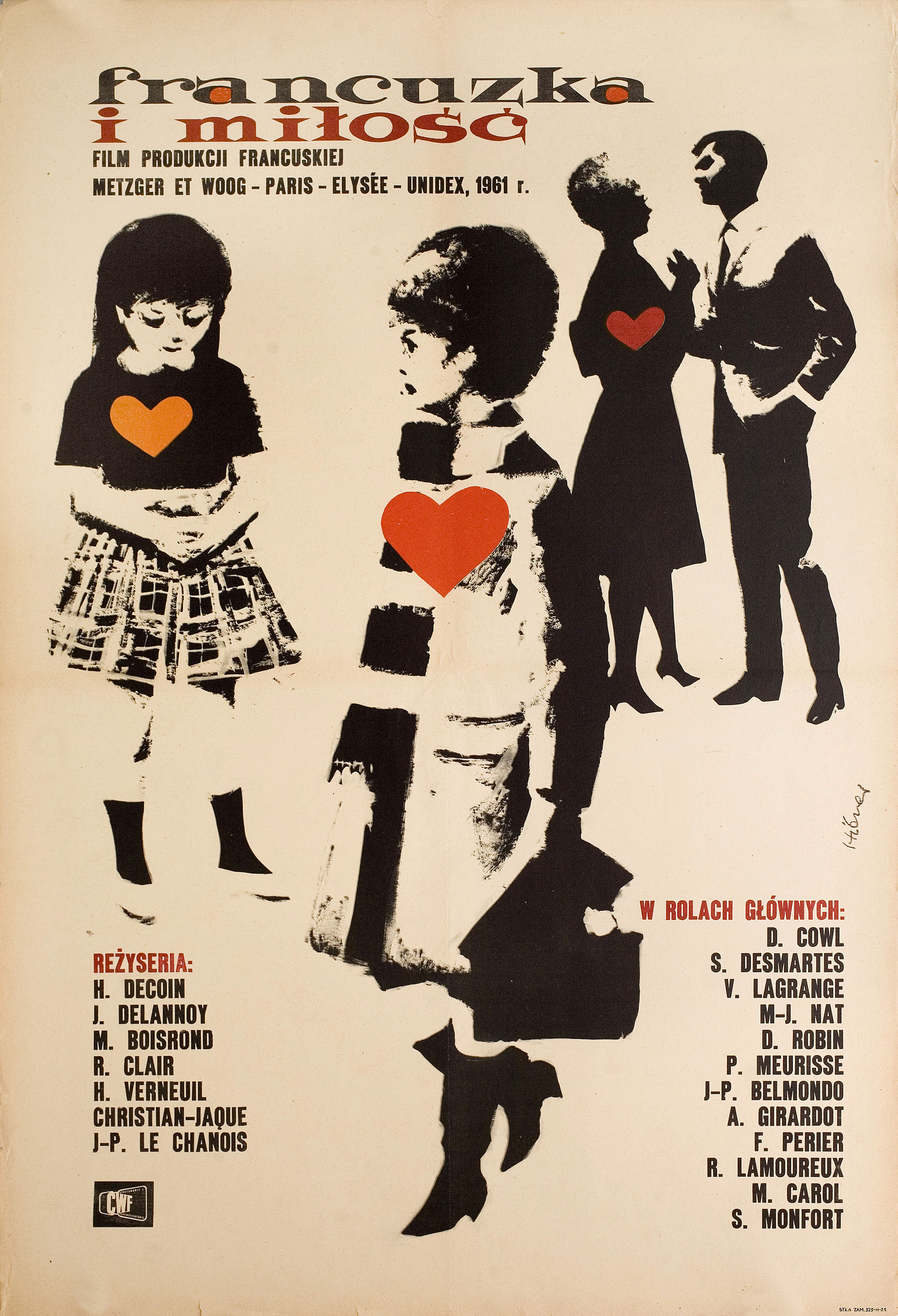 Француженка и любовь (La Française et l'Amour, 1960), режиссёр Мишель Буасрон, польский плакат к фильму, 1961 год, автор Мацей Хибнер