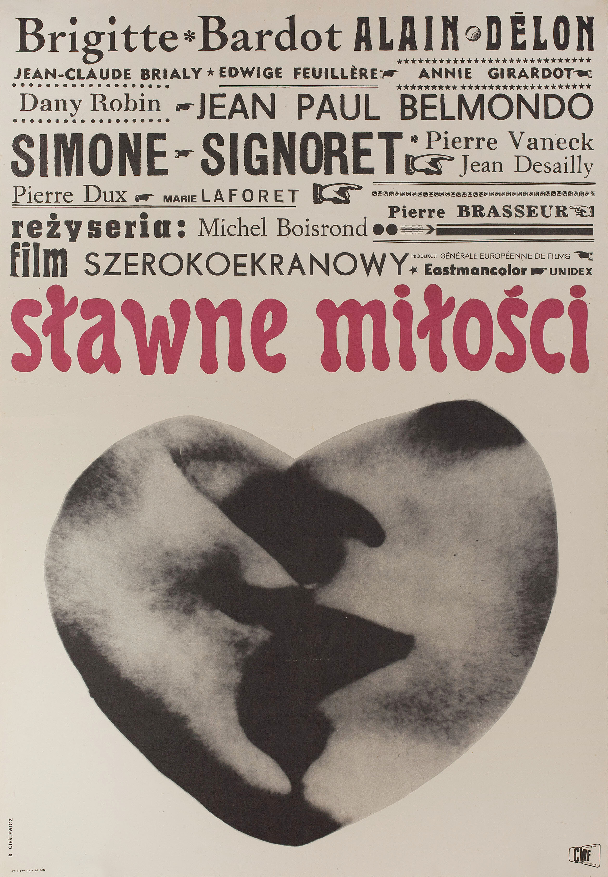 Знаменитые любовные истории (Amours célèbres, 1961), режиссёр Мишель Буасрон, польский плакат к фильму, 1961 год, автор Роман Чеслевич