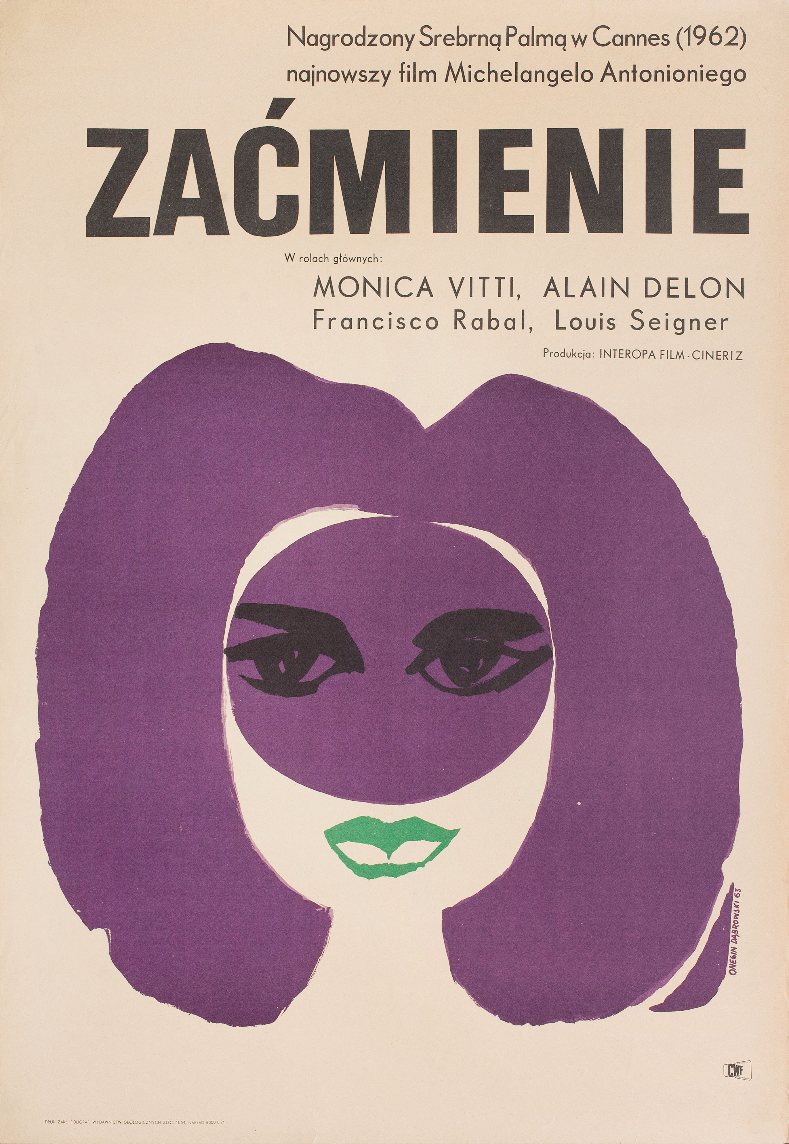 Затмение (LEclisse, 1962), режиссёр Микеланджело Антониони, польский плакат к фильму, 1963 год, автор Анджей Онегин-Добровский
