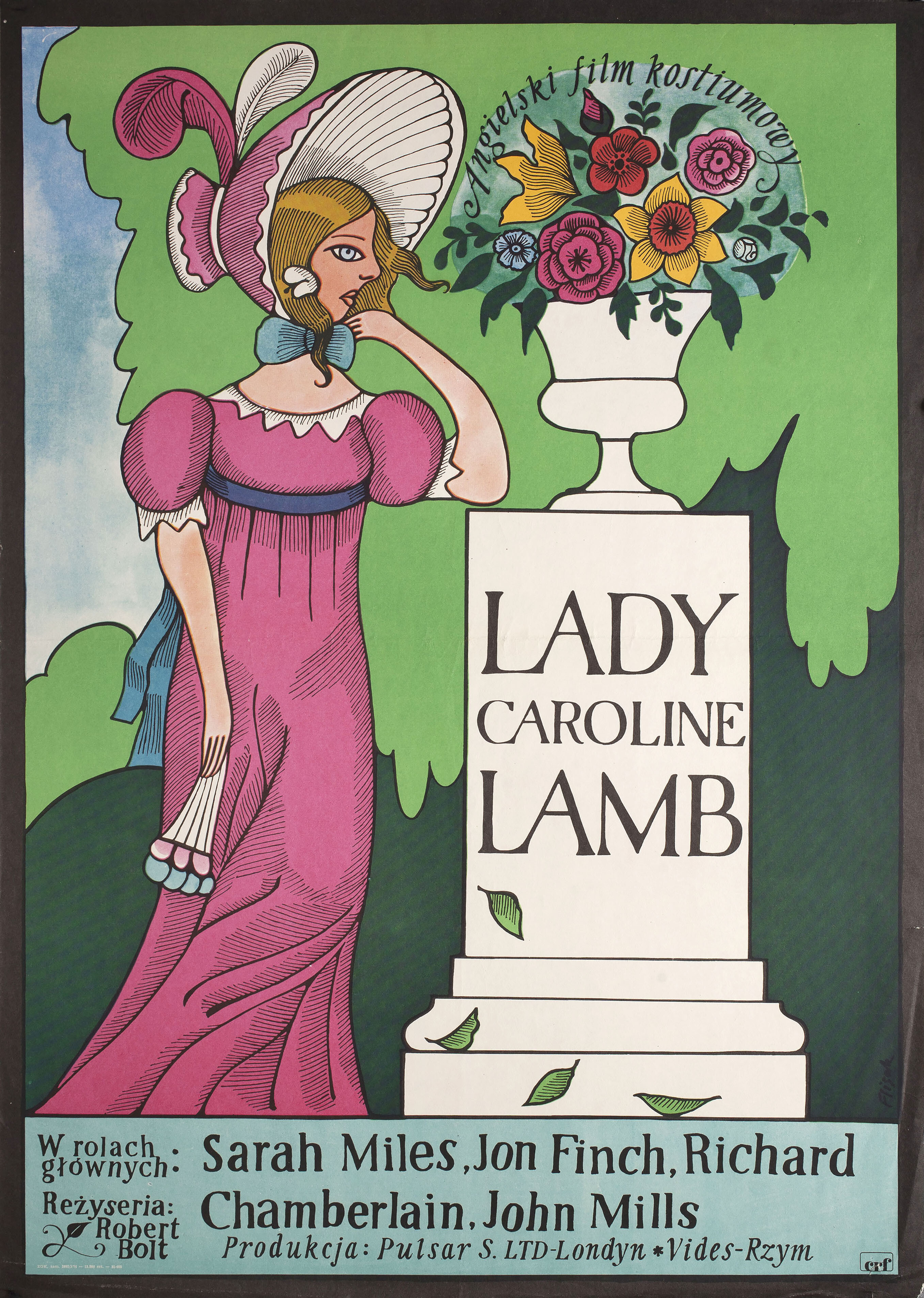 Леди Кэролайн Лэмб (Lady Caroline Lamb, 1973), режиссёр Роберт Болт, польский плакат к фильму, 1974 год, автор Ежи Флисак