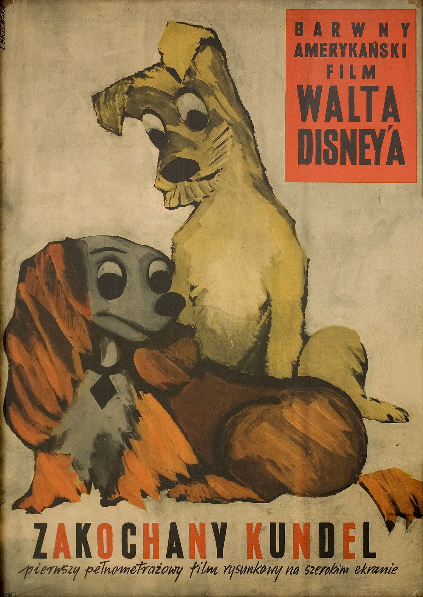 Леди и Бродяга (Lady and the Tramp, 1955), режиссёр Клайд Джероними, польский плакат к фильму, 1962 год, автор Лилиана Бачевска