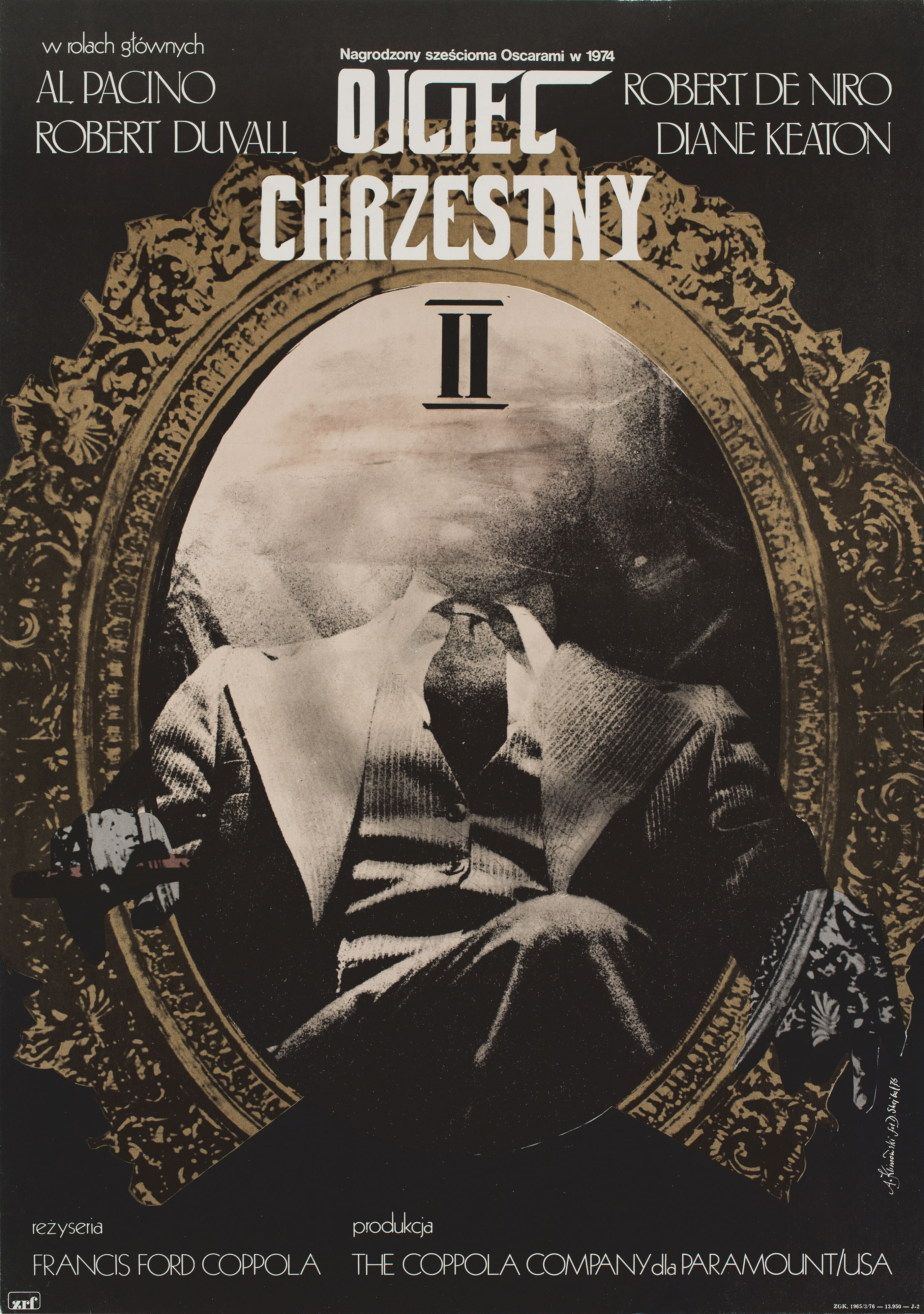 Крестный отец Часть II (The Godfather Part II, 1974), режиссёр Фрэнсис Форд Коппола, польский плакат к фильму, 1974 год, автор Анджей Климовский