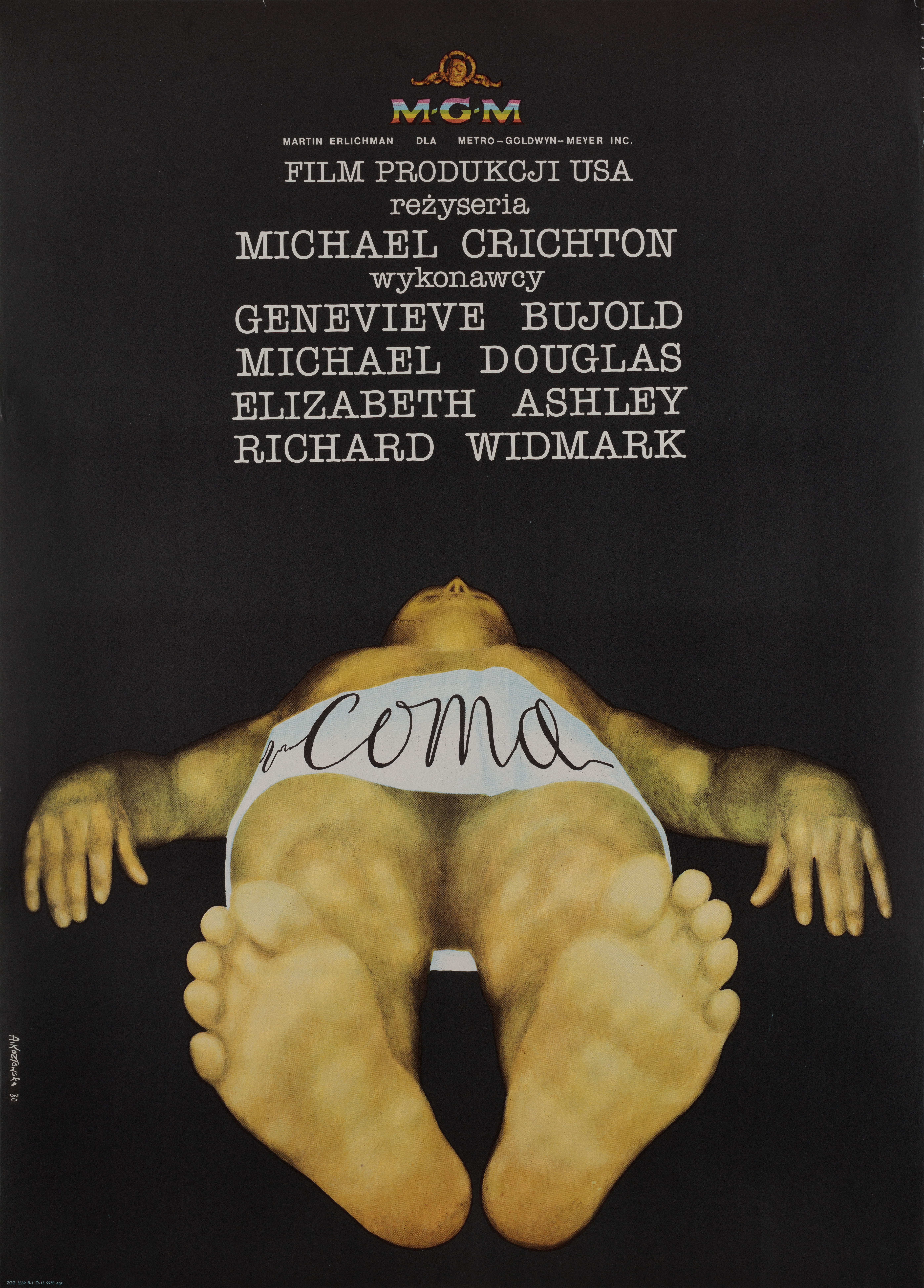 Кома (Coma, 1978), режиссёр Майкл Крайтон, польский плакат к фильму, 1980 год, автор Анна Козловская