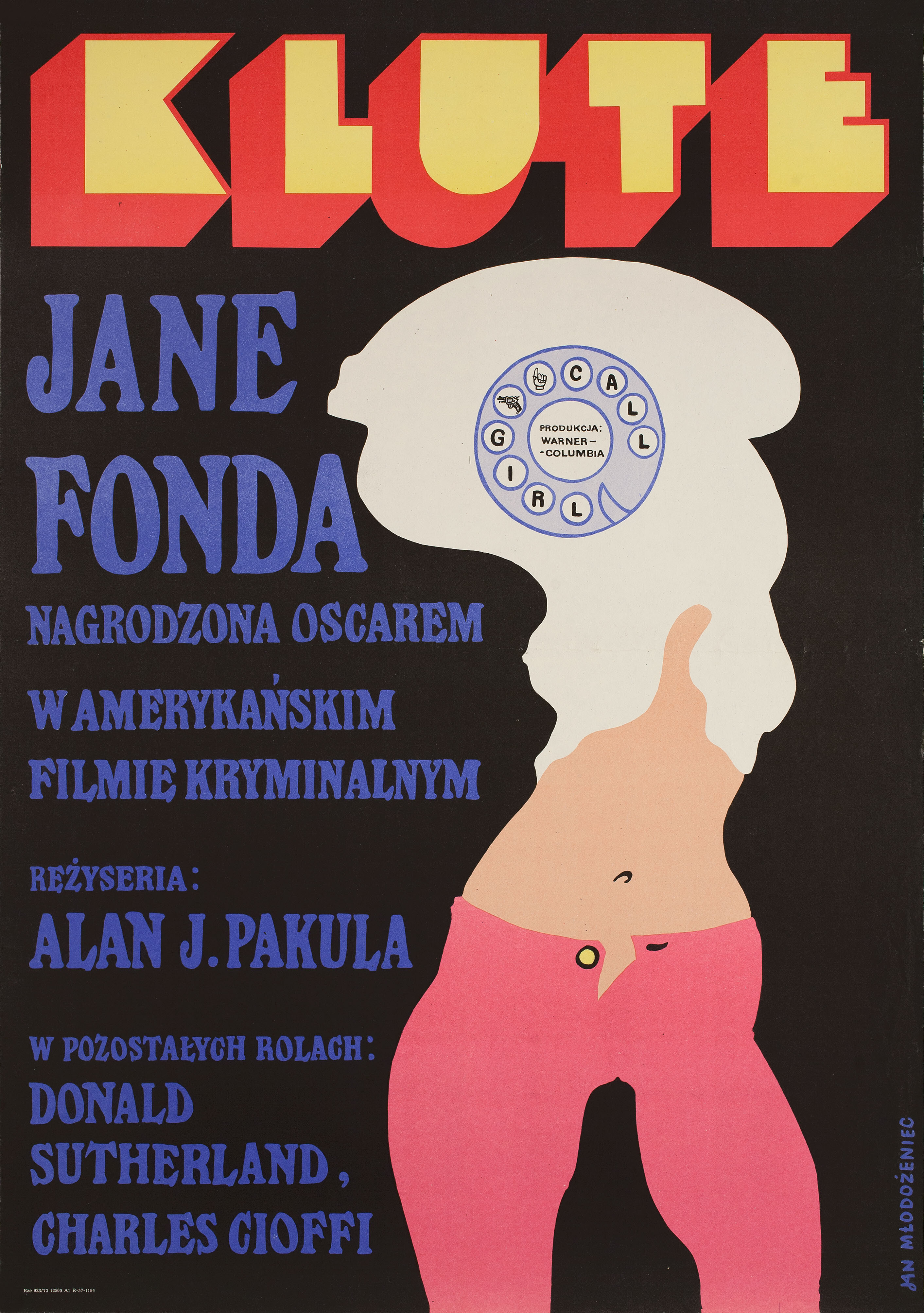 Клют (Klute, 1971), режиссёр Алан Пакула, польский плакат к фильму, 1973 год, автор Ян Млодозенец