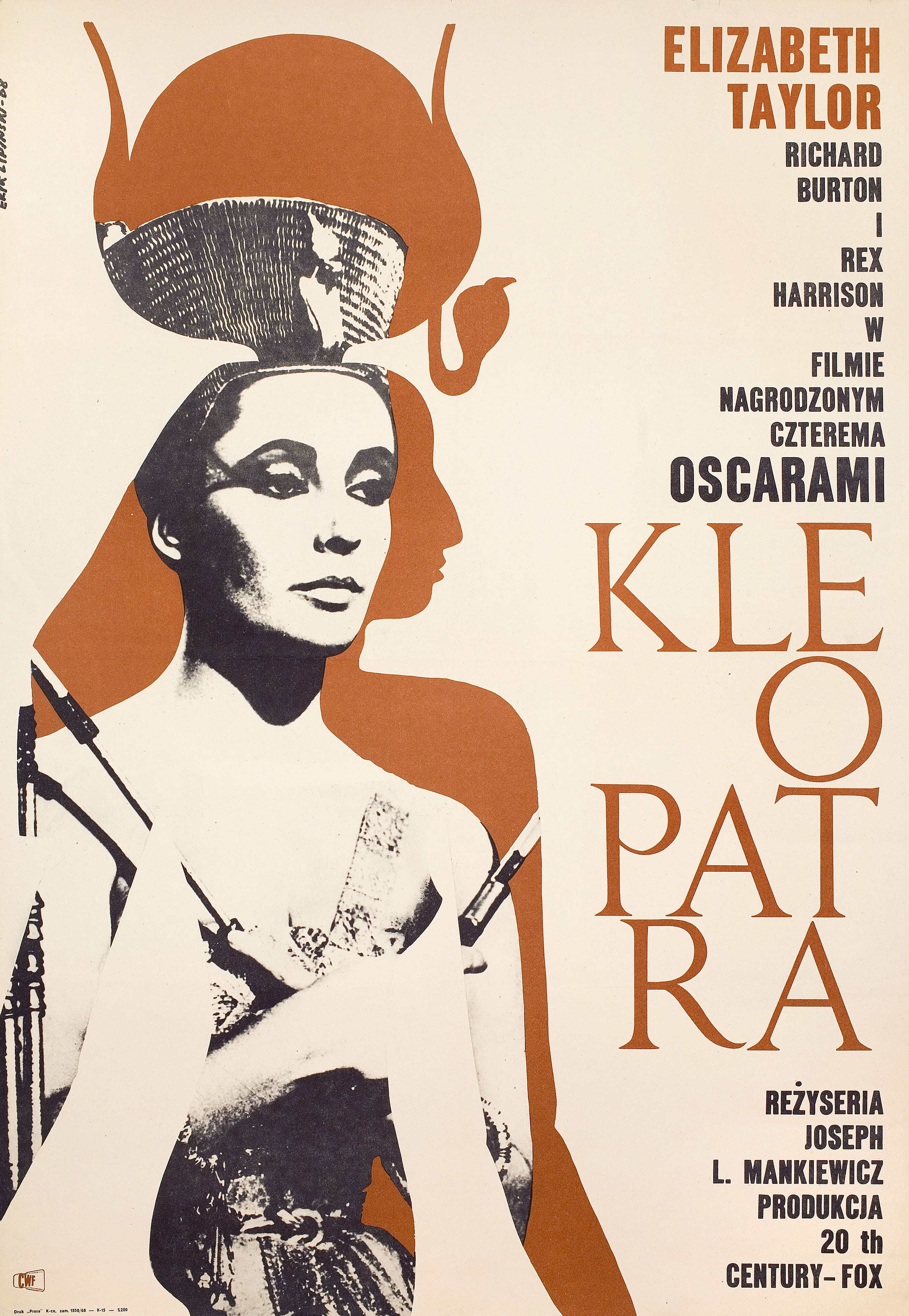 Клеопатра (Cleopatra, 1963), режиссёр Джозеф Лео Манкевич, польский плакат к фильму, 1964 год, автор Эрик Липински
