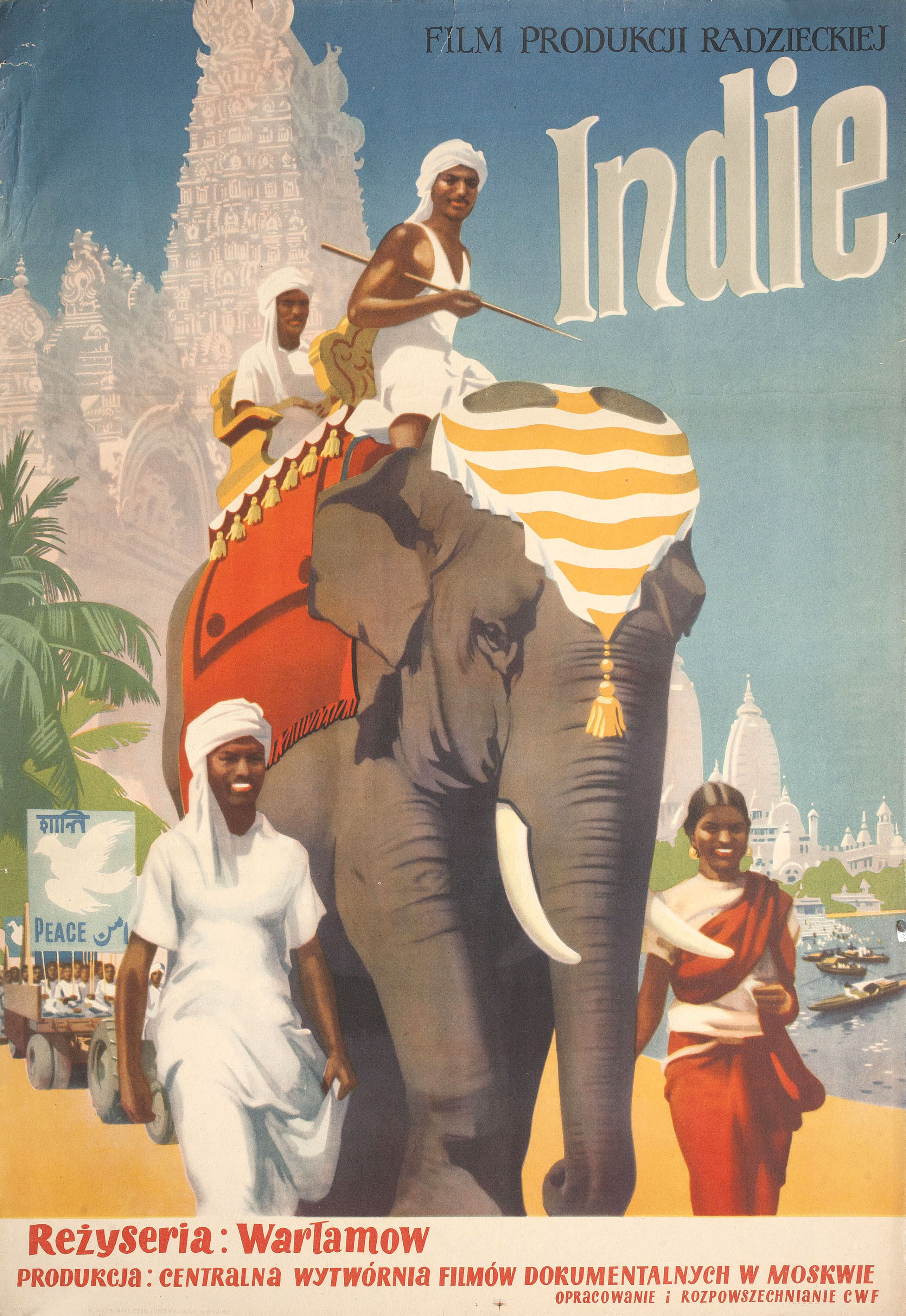 По Индии (India, 1948), режиссёр Леонид Варламов, польский плакат к фильму, 1948 год