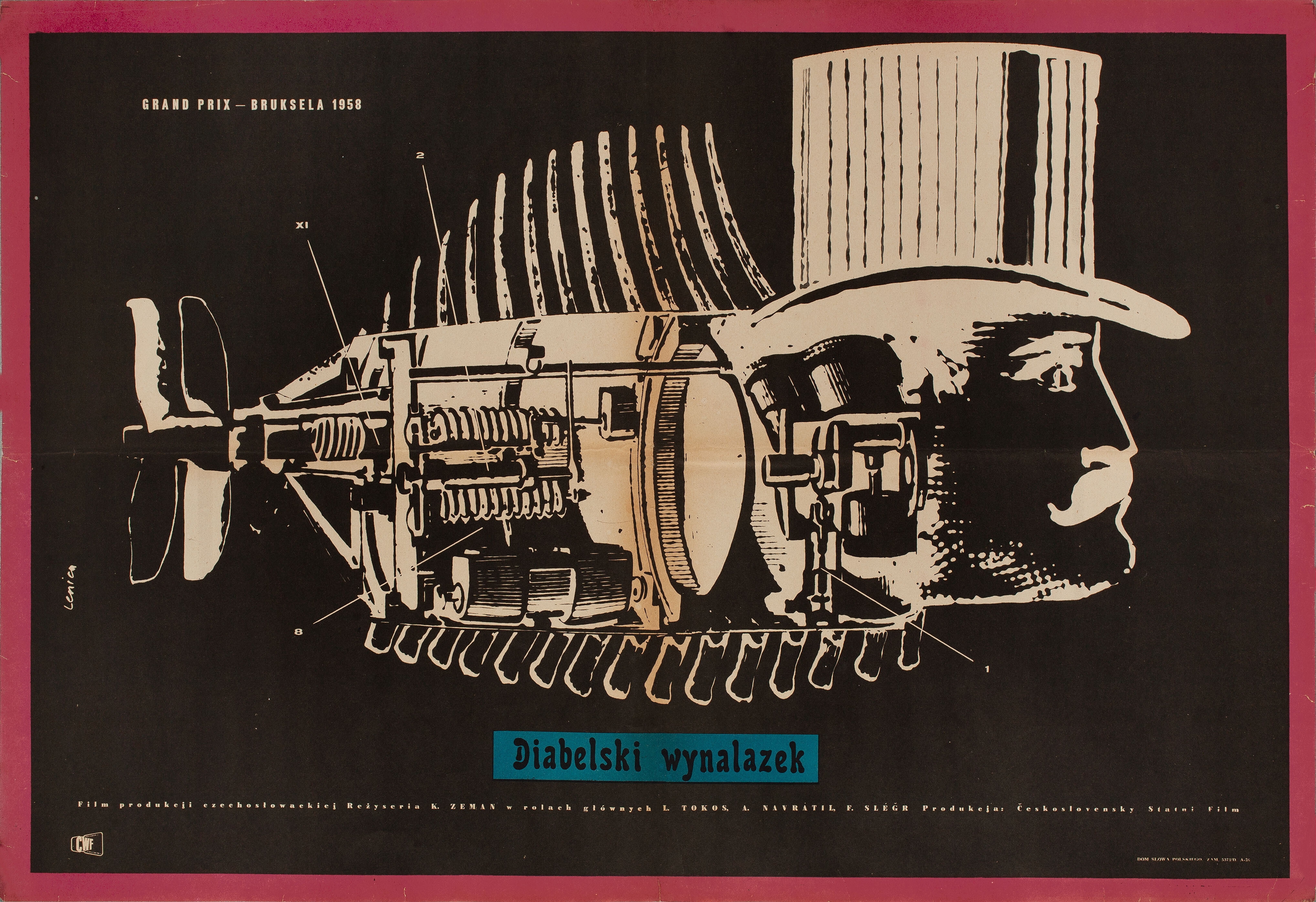 Тайна острова Бэк-Кап (Invention for Destruction, 1958), режиссёр Карел Земан, польский плакат к фильму, 1958 год, автор Ян Леница