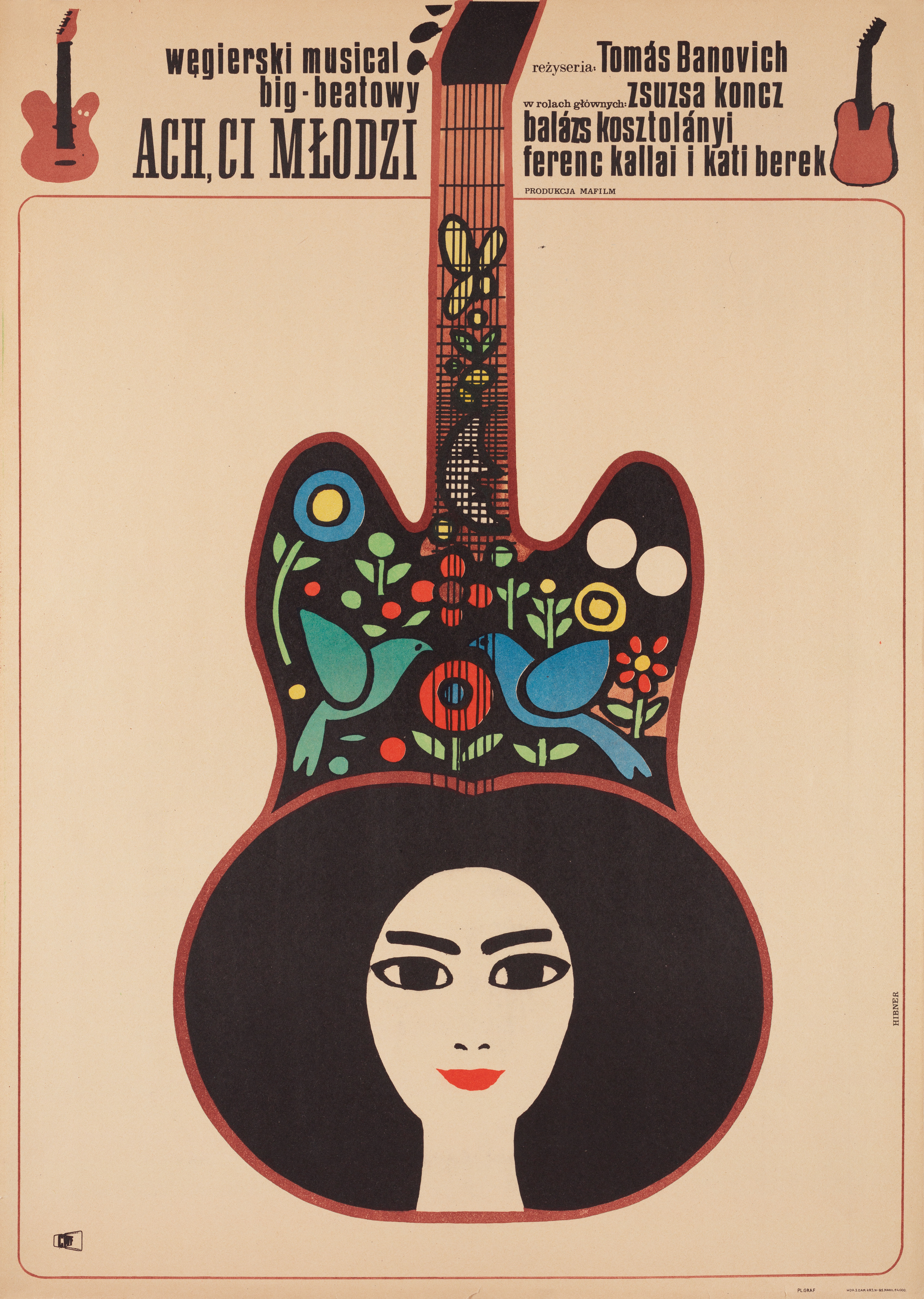 Иезек в фиаталоке (Ezek a fiatalok, 1967), режиссёр Тамаш Банович, польский плакат к фильму, 1968 год, автор Мацей Хибнер