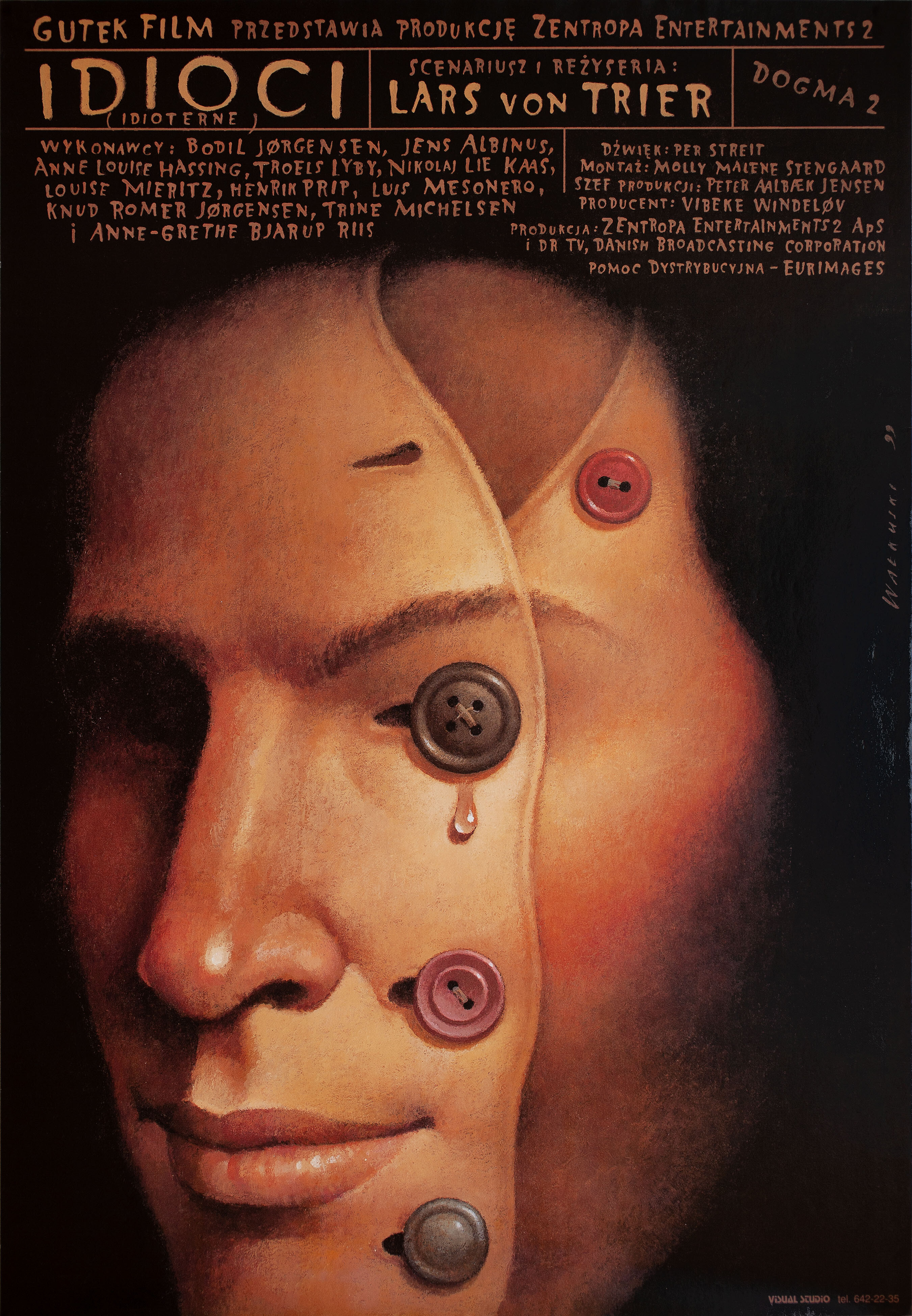 Идиоты (The Idiots, 1998), режиссёр Ларс фон Триер, польский плакат к фильму, 1999 год, автор Веслав Валкуски