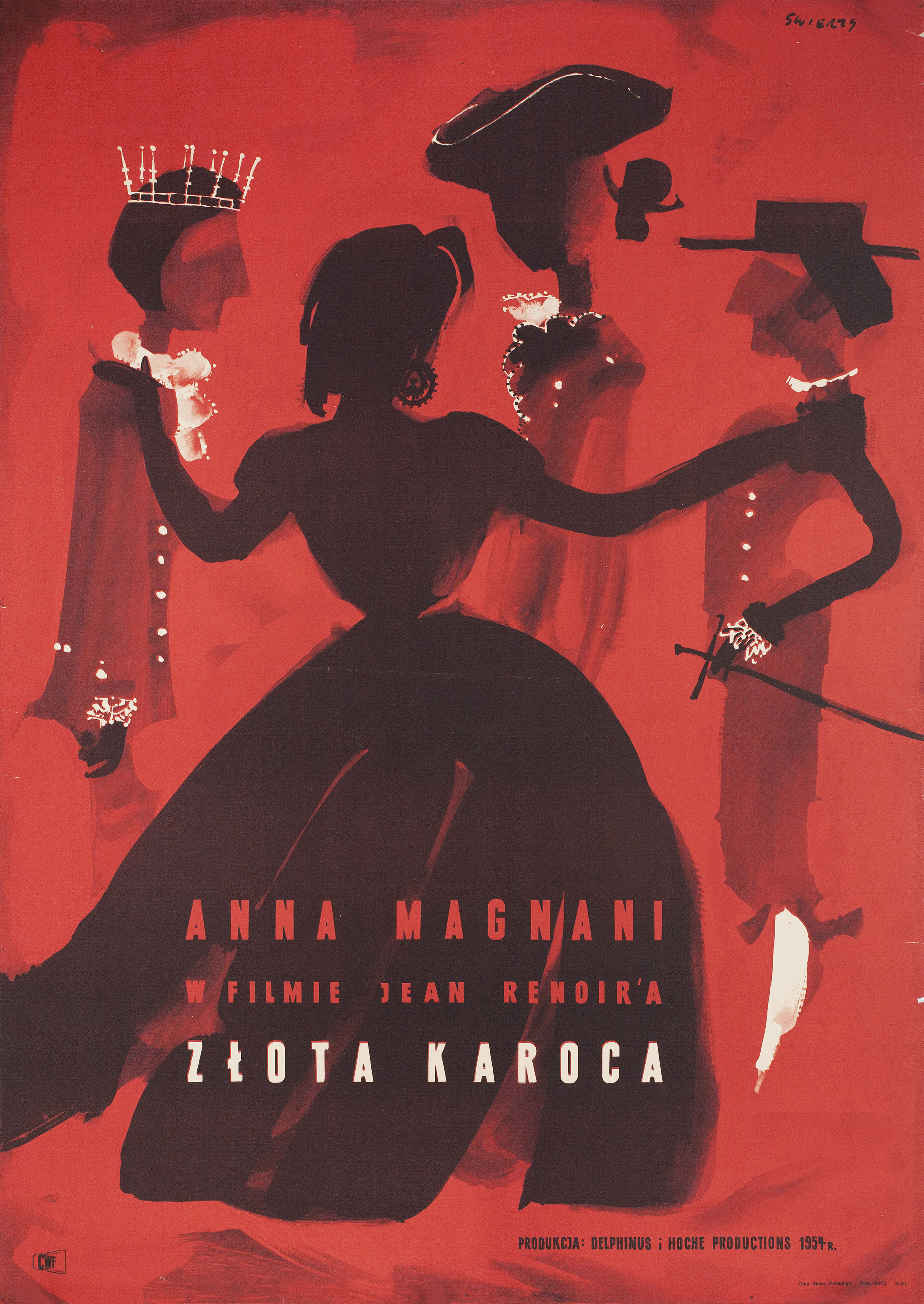 Золотая карета (The Golden Coach, 1952), режиссёр Жан Ренуар, польский плакат к фильму, 1954 год, автор Вальдемар Свежи