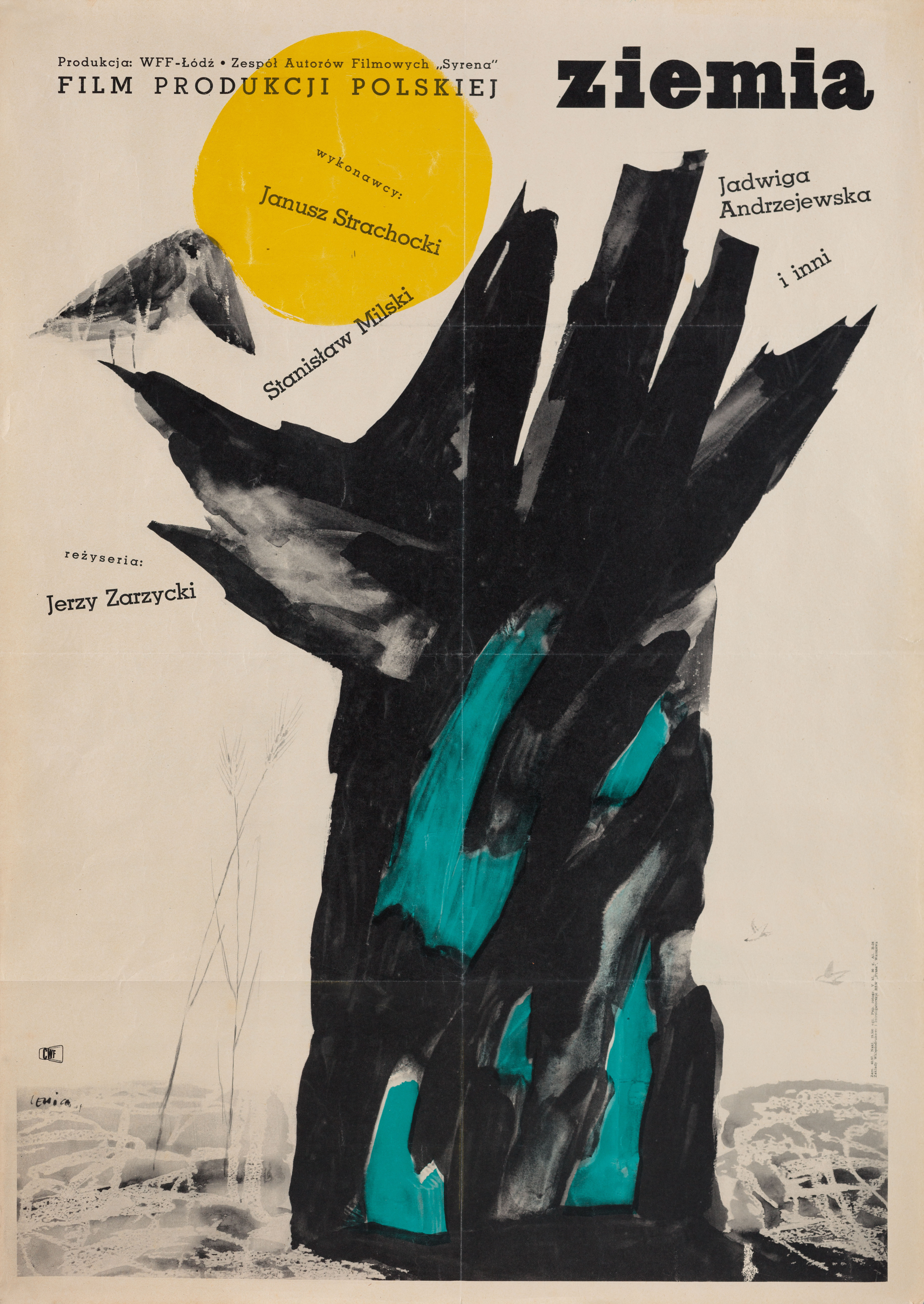 Земля (Land, 1957), режиссёр Ежи Зажицкий, польский плакат к фильму, 1957 год, автор Ян Леница
