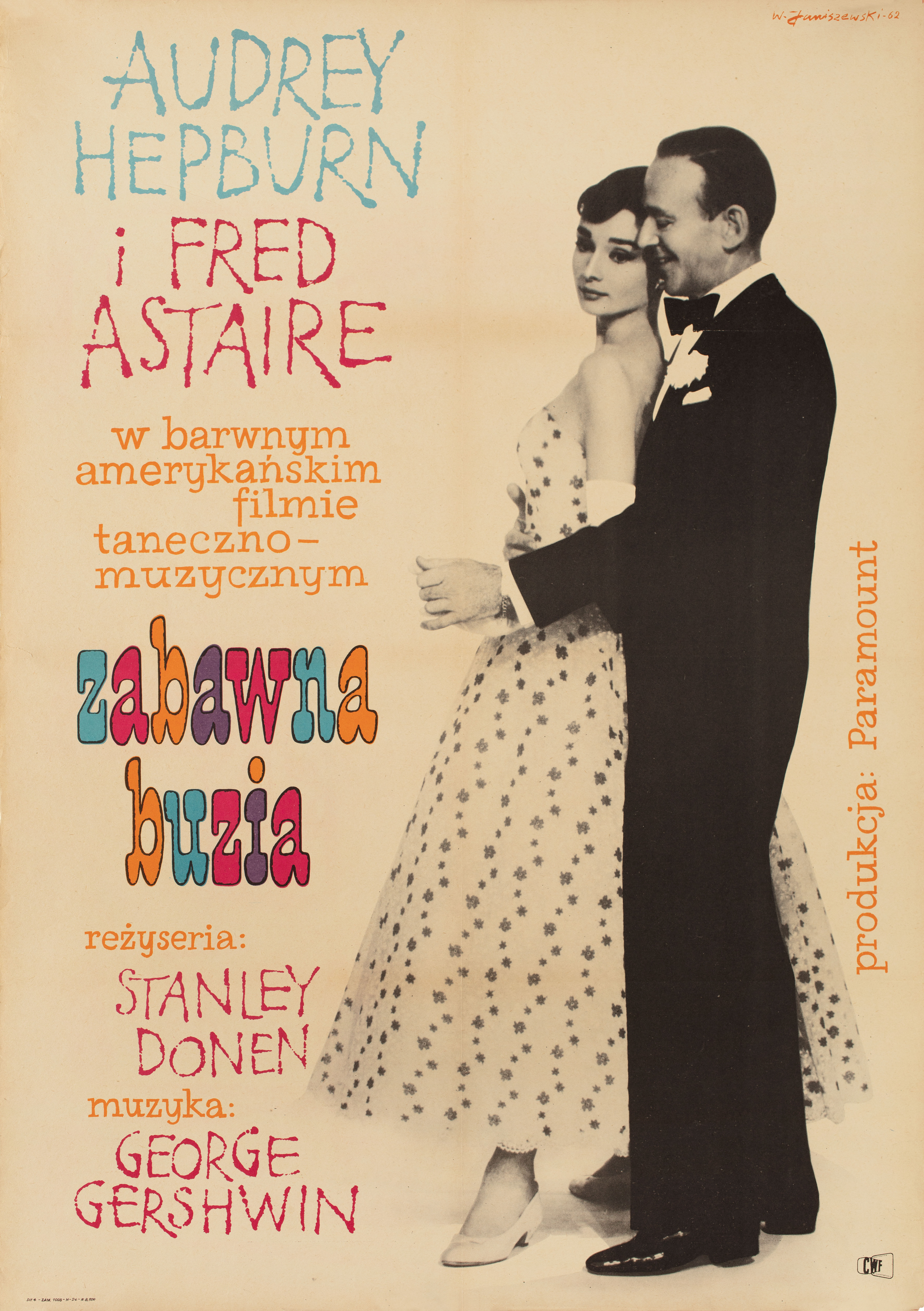 Забавная мордашка (Funny Face, 1957), режиссёр Стэнли Донен, польский плакат к фильму, 1962 год, автор Владислав Янишевский