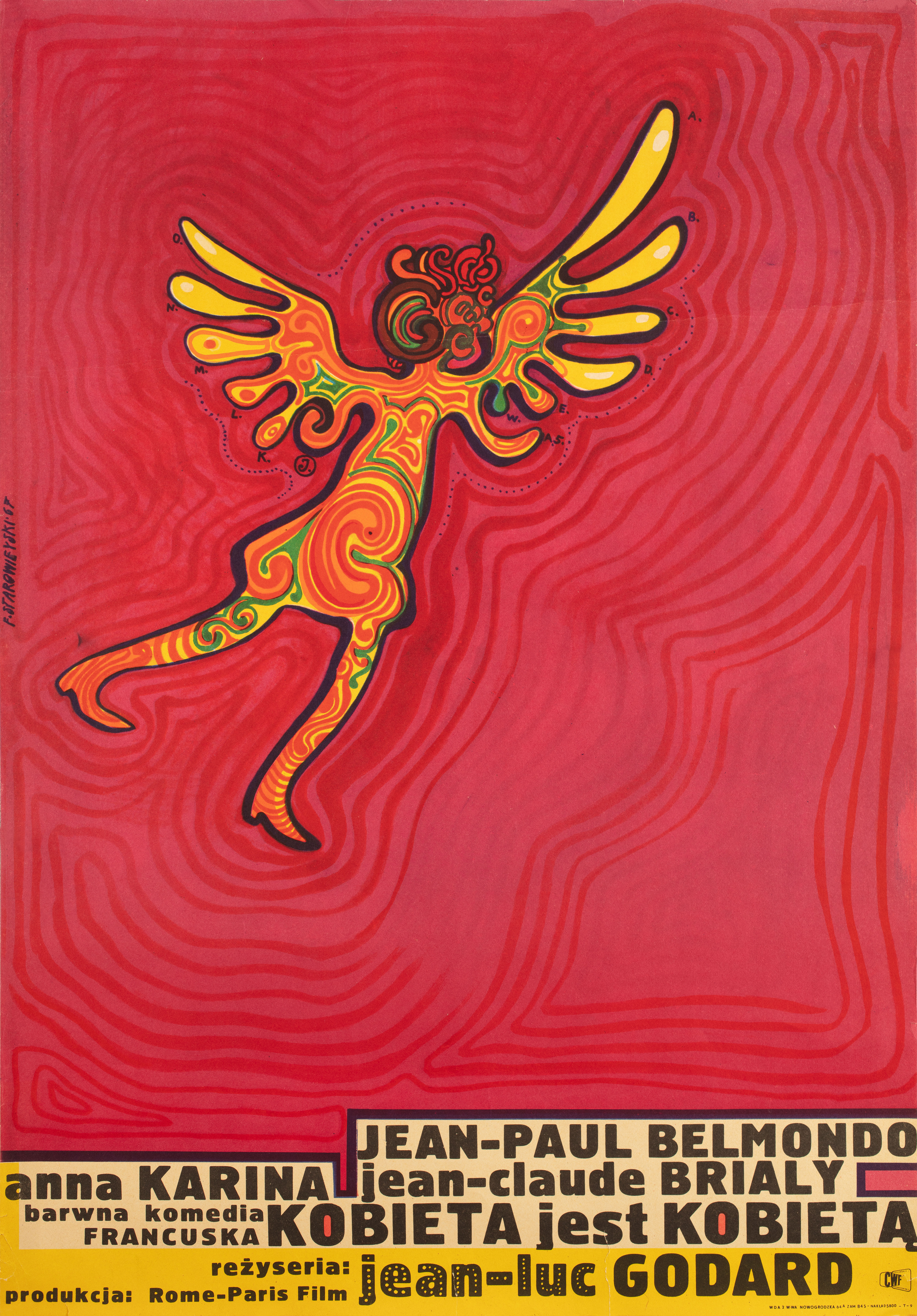 Женщина есть Женщина (A Woman Is a Woman, 1961), режиссёр Жан-Люк Годар, польский плакат к фильму, 1967 год, автор Францишек Старовейский