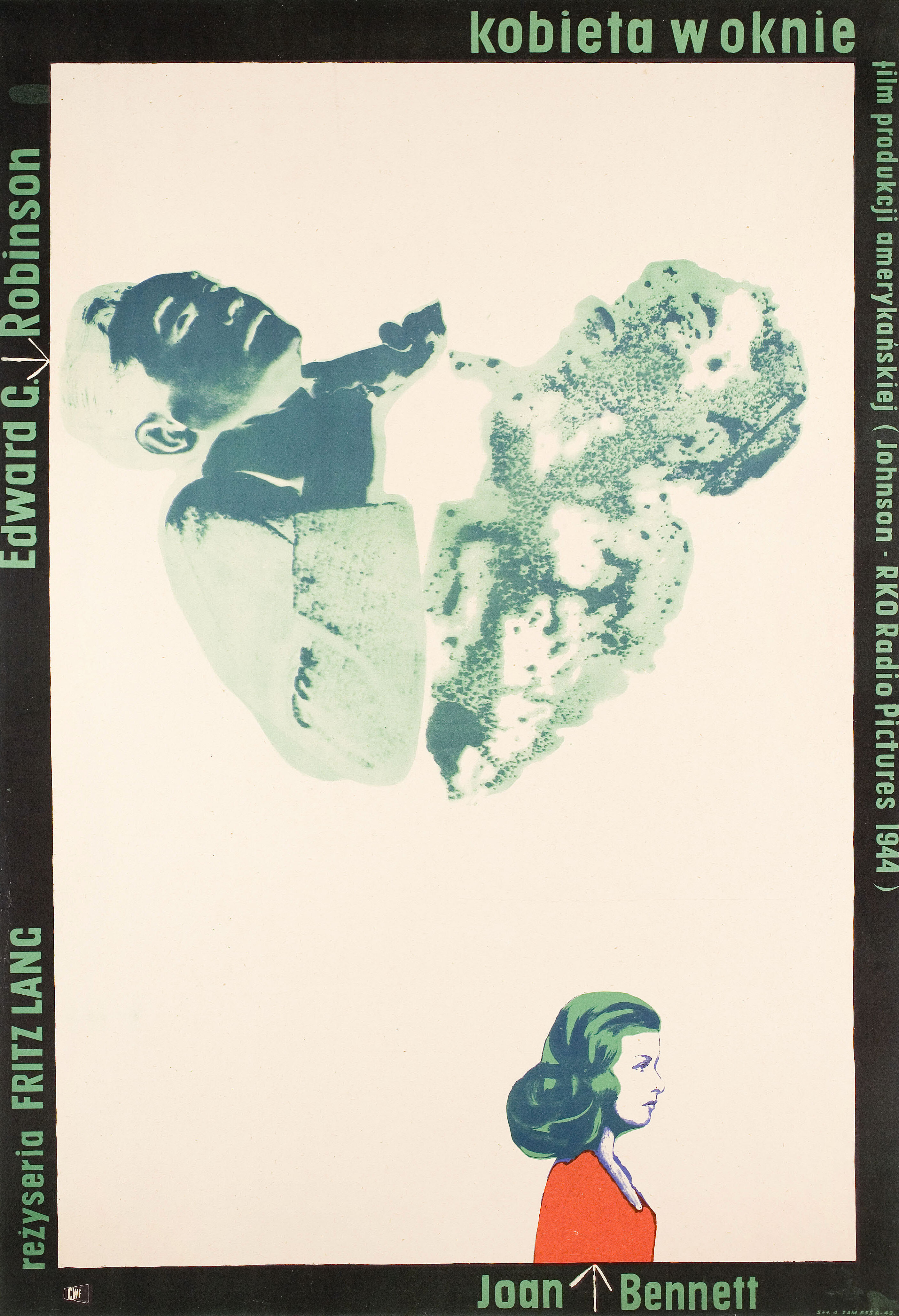 Женщина в окне (The Woman in the Window, 1944), режиссёр Фриц Ланг, польский плакат к фильму, 1950 год, автор Войцех Замечник