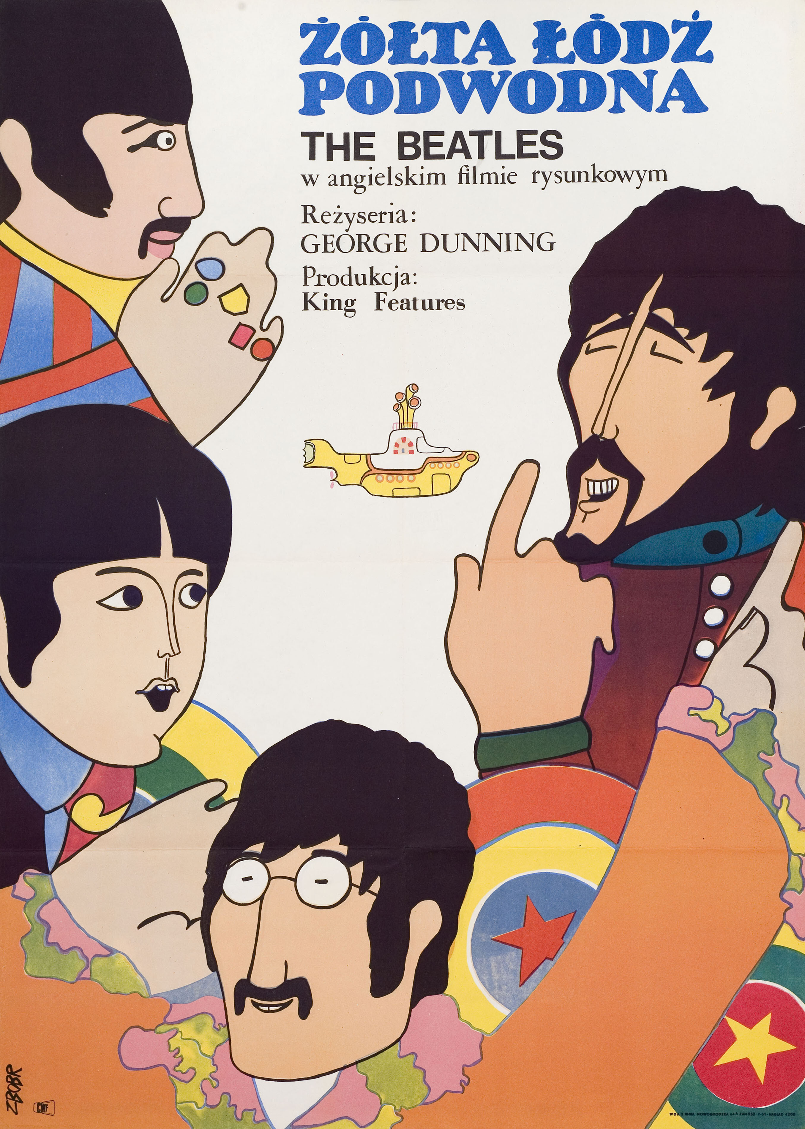 The Beatles: Желтая подводная лодка (Yellow Submarine, 1968), режиссёр Джордж Даннинг, польский плакат к фильму, 1968 год, автор Зигмунт Бобровский