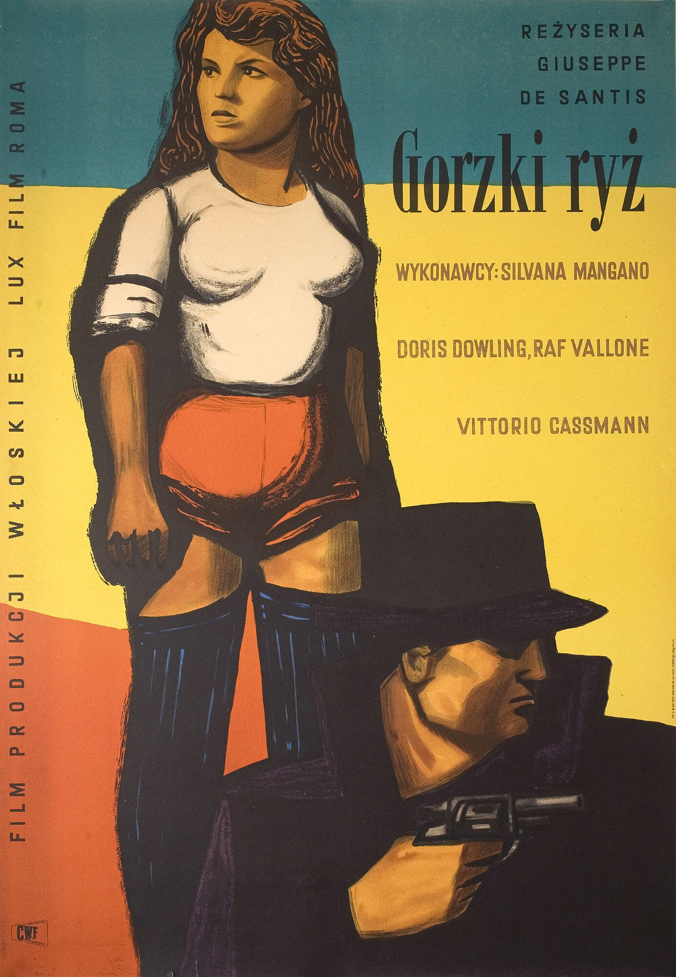 Горький рис (Bitter Rice, 1949), режиссёр Джузеппе Де Сантис, польский плакат к фильму, 1957 год, автор Мацей Хибнер