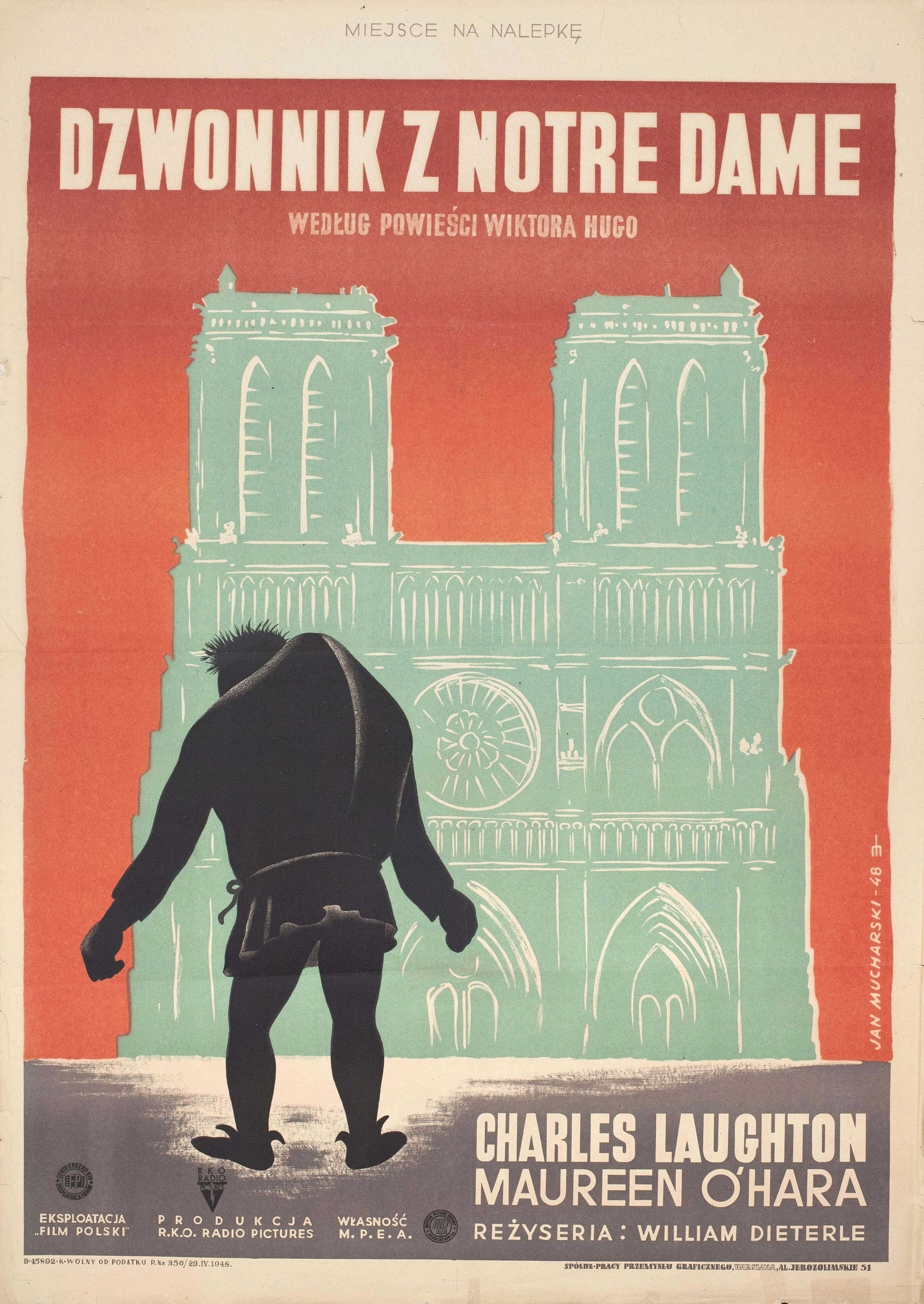 Горбун Собора Парижской Богоматери (The Hunchback of Notre Dame, 1939), режиссёр Уильям Дитерле, польский плакат к фильму, 1948 год, автор Ян Мухарски