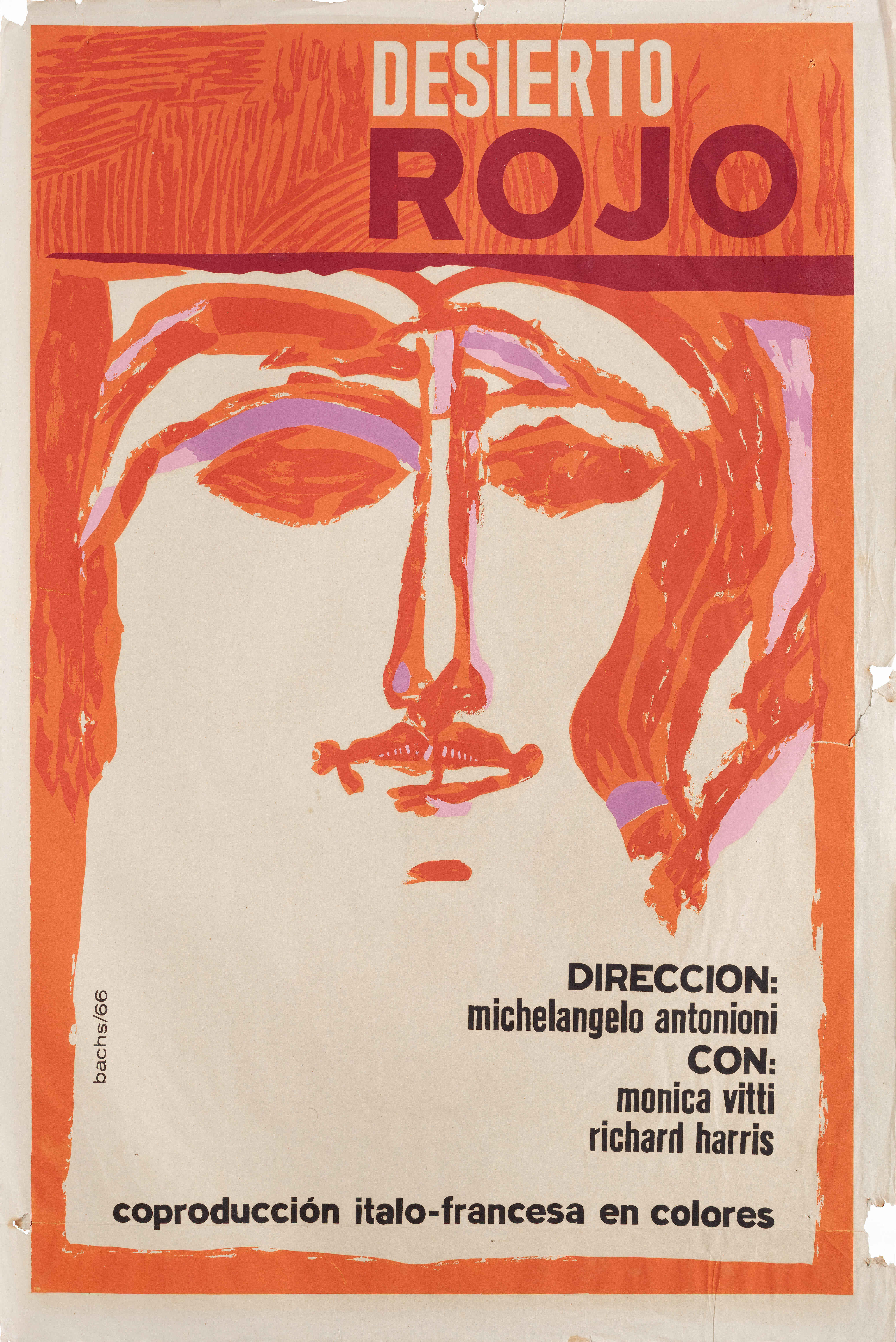 Красная пустыня (Red Desert, 1964), режиссёр Микеланджело Антониони, кубинский плакат к фильму, 1966 год, автор Эдуардо Муньос Бахс