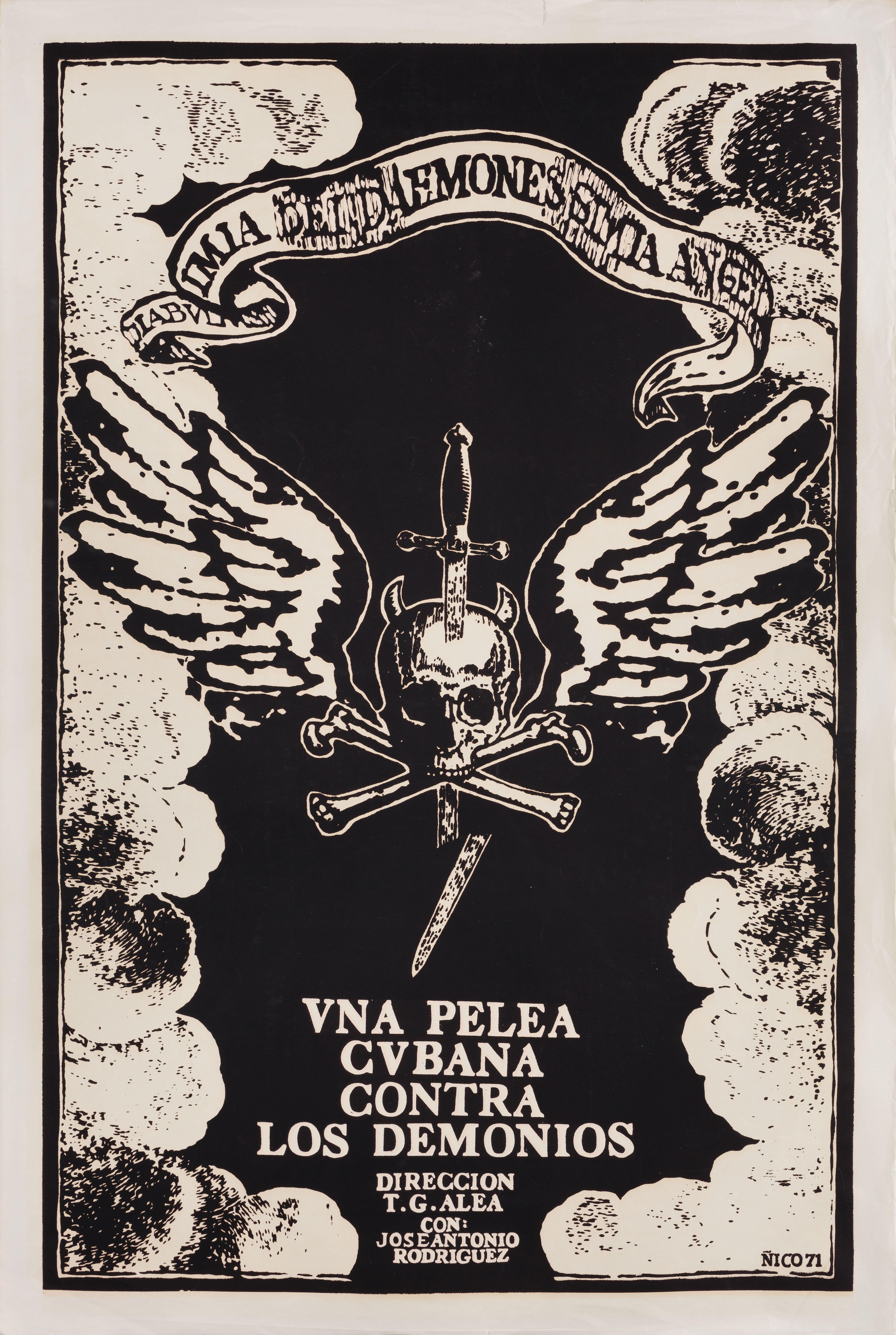 Кубинская борьба против демонов (A Cuban Fight Against Demons, 1972), режиссёр Томас Гутьеррес Алеа, кубинский плакат к фильму, 1972 год, автор Нико