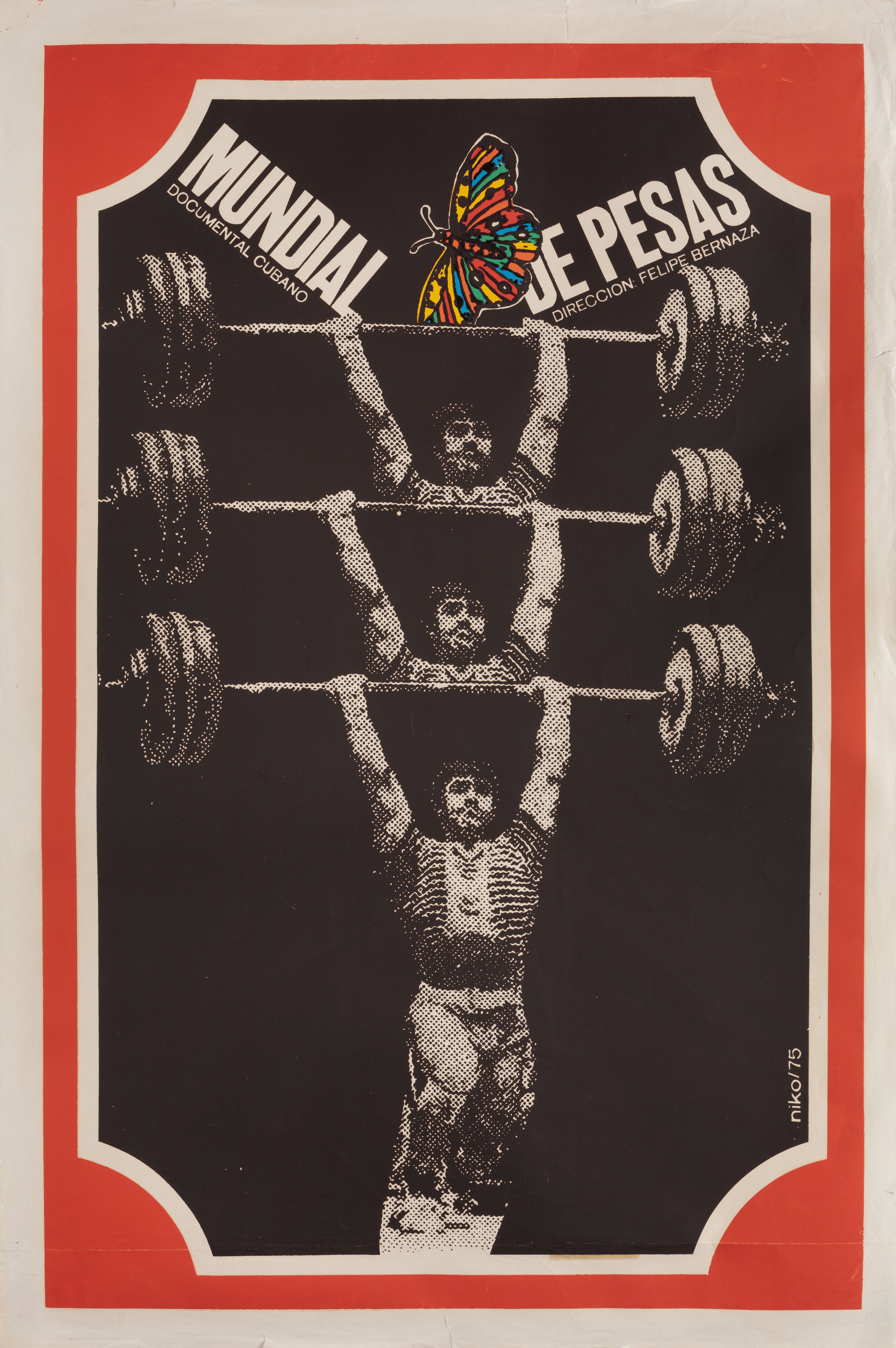 Чемпионат мира по легкой атлетике (Mundial De Pesas, 1975), режиссёр Луис Фелипе Бернаса, кубинский плакат к фильму, 1976 год
