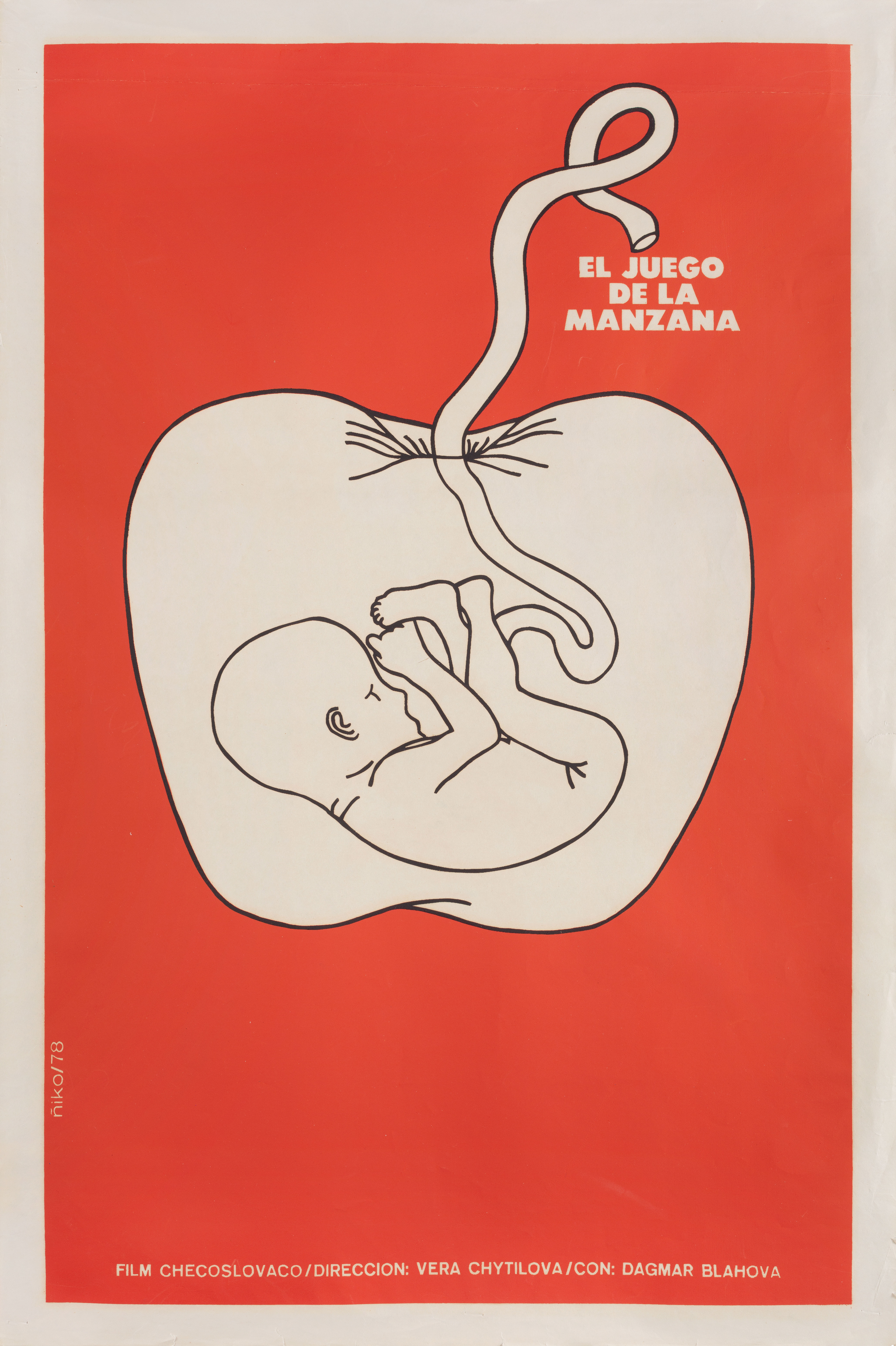 Игра в яблоко (The Apple Game, 1977), режиссёр Вера Хитилова, кубинский плакат к фильму, 1978 год, автор Нико