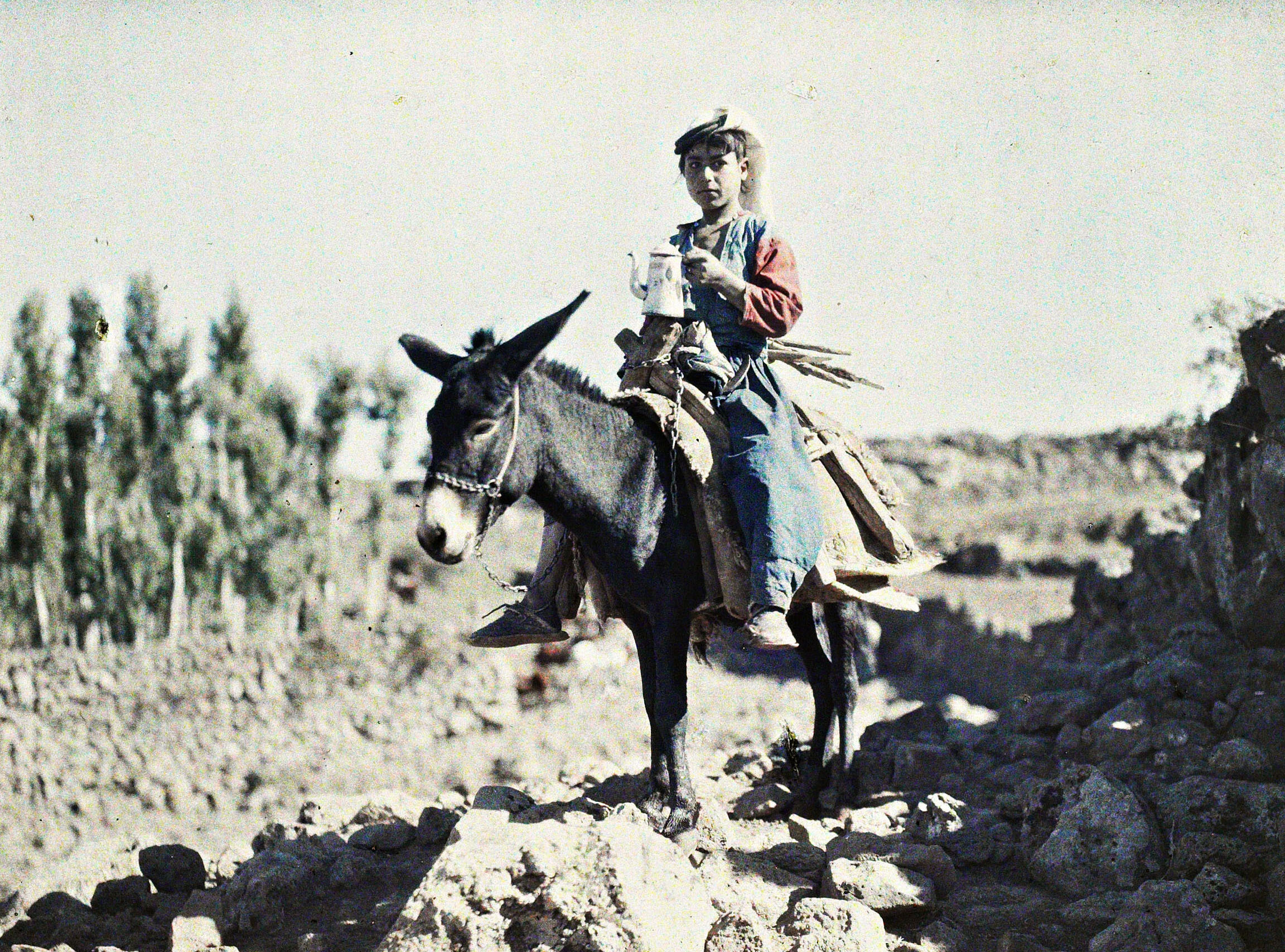 Канават, Сирия. Ребенок-друз на своем осле, 1921 год, автор Фредерик Гадмер (автохром)