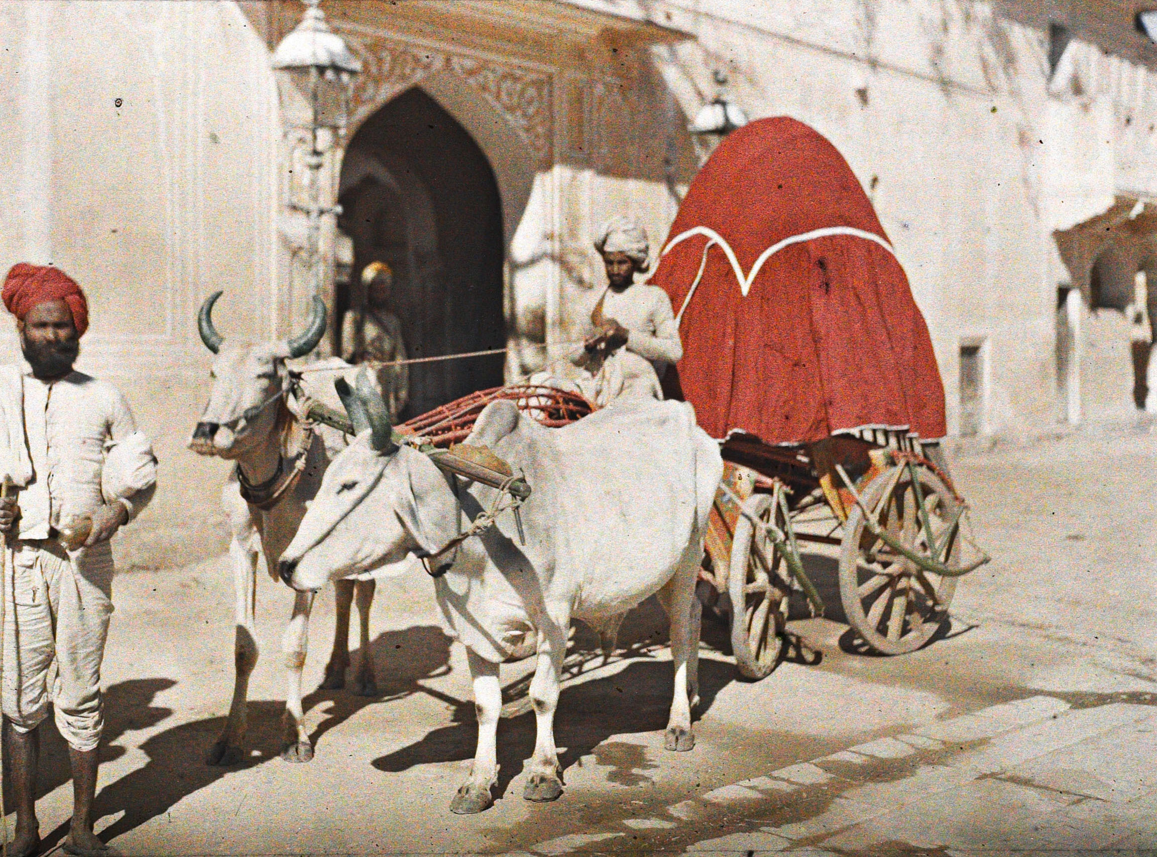 Джайпур, Индия. Повозка для перевозки женщин, 1913 год, автор Стефан Пассе (автохром)