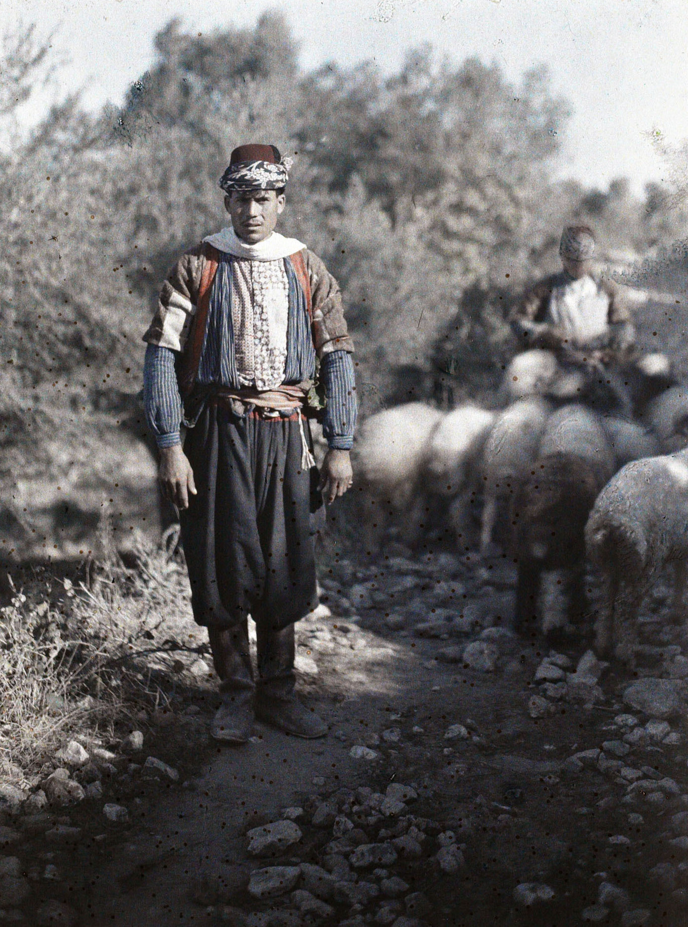 Вокруг Антиохии, Турция. Турецкий пастух, 1921 год, автор Фредерик Гадмер (автохром)