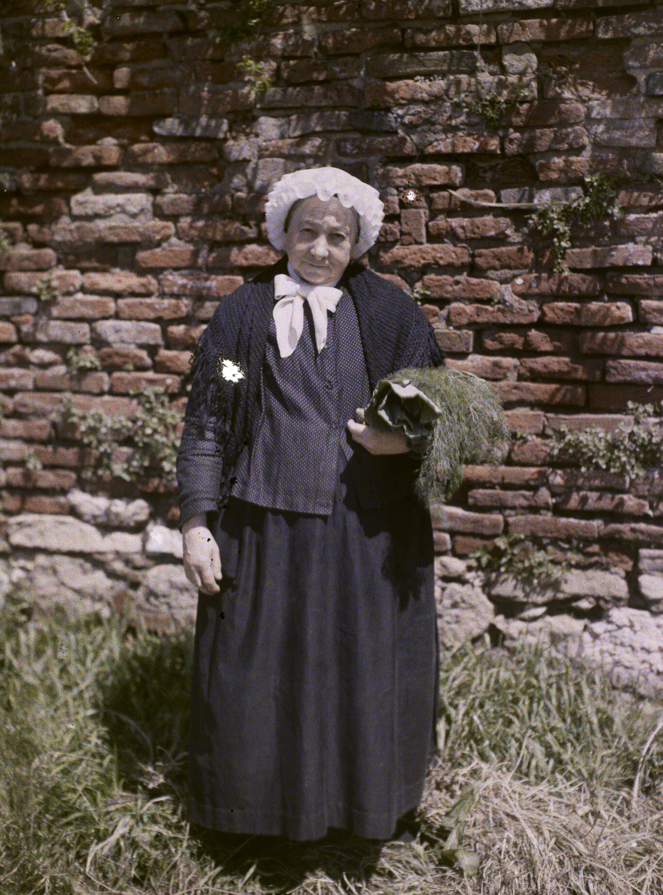 Альби, Тарн, Юг-Пиренеи, Франция. Старуха в кепке с кантом из альбигойского региона, 1916 год, автор Огюст Леон (автохром)