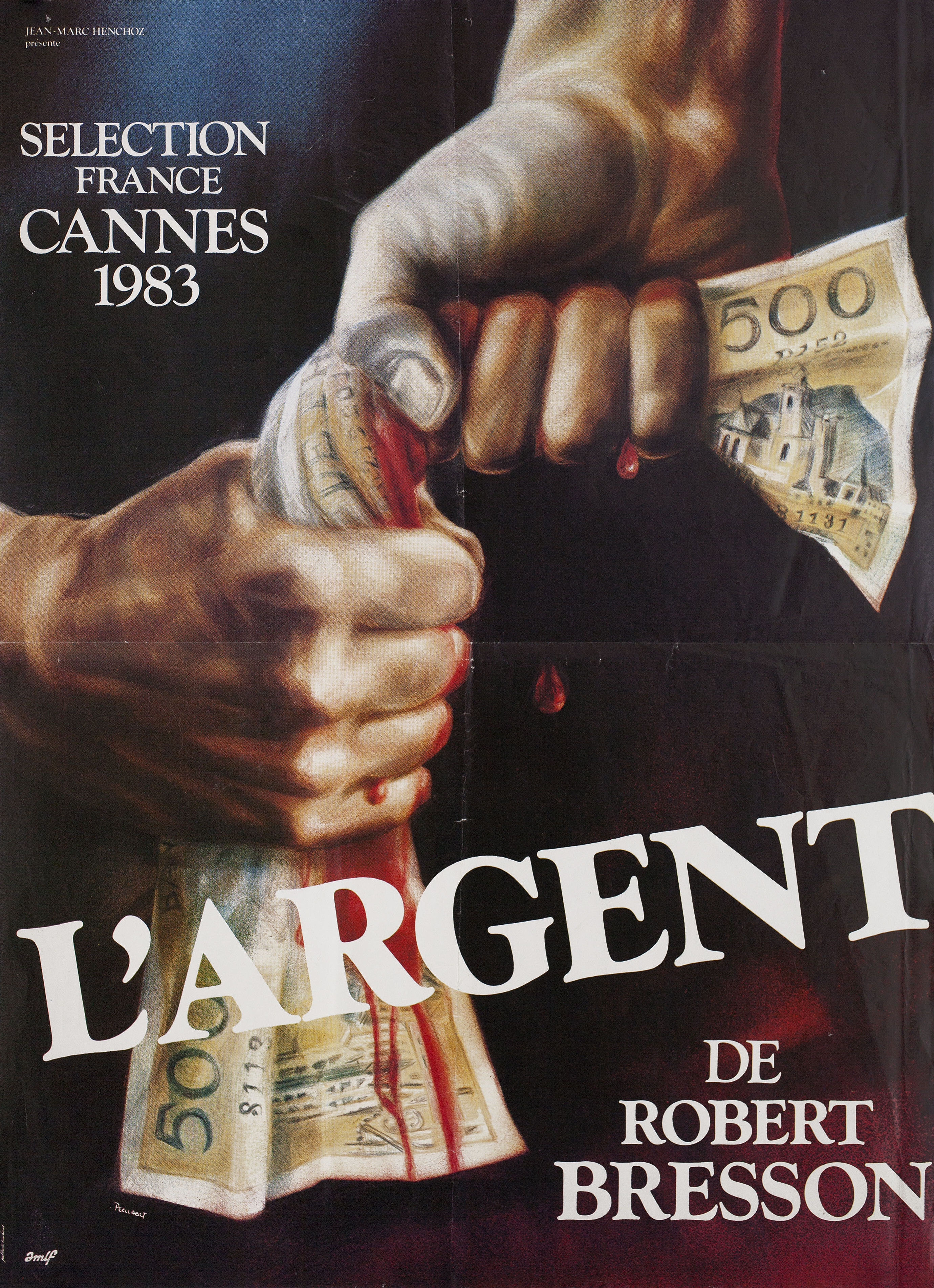 Деньги ( L' Argent, 1983), режиссёр Робер Брессон, французский постер к фильму, автор Гай Пилларт, 1983 год