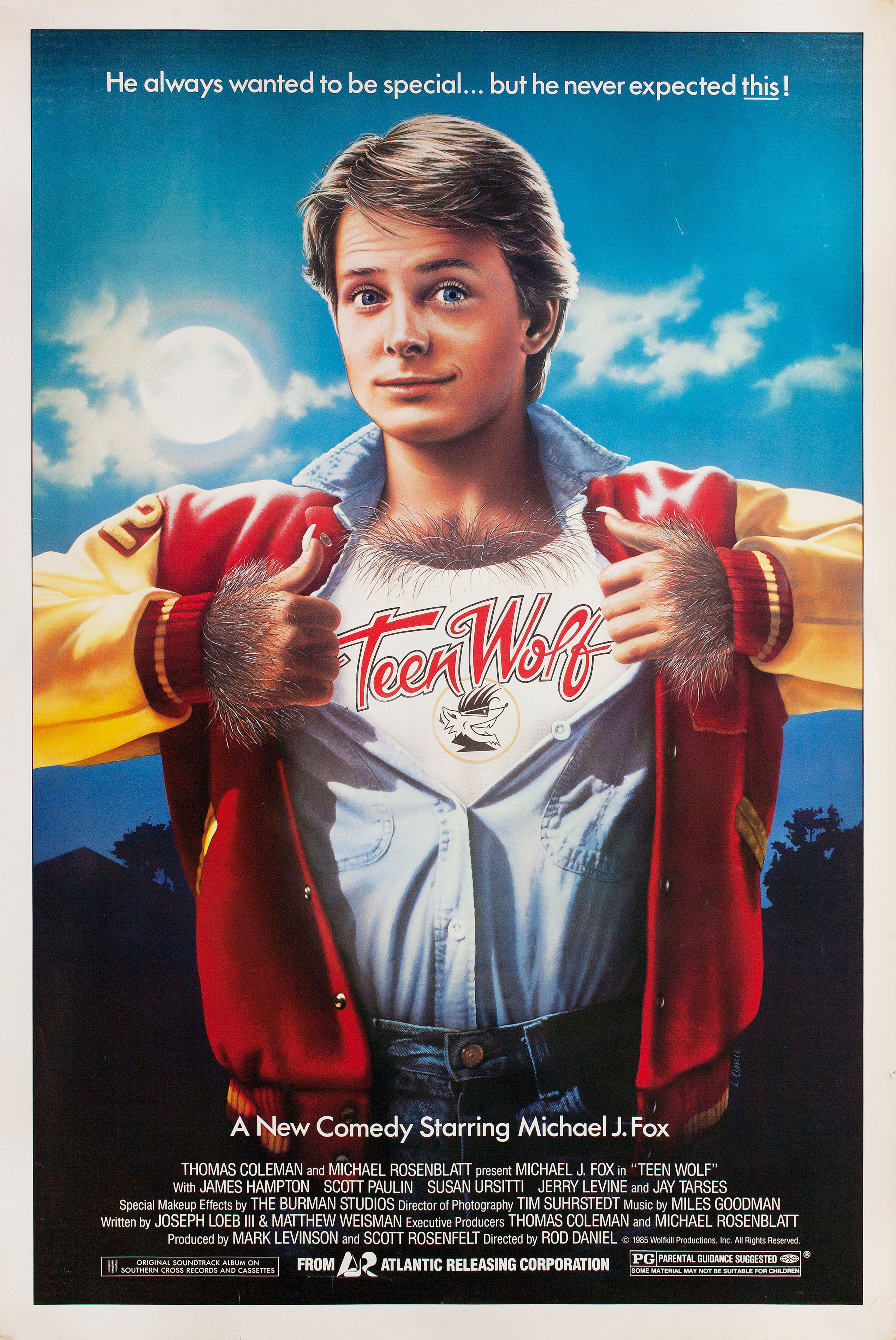 Волчонок (Teen Wolf, 1985), режиссёр Род Дэниел, американский постер к фильму, 1985 год