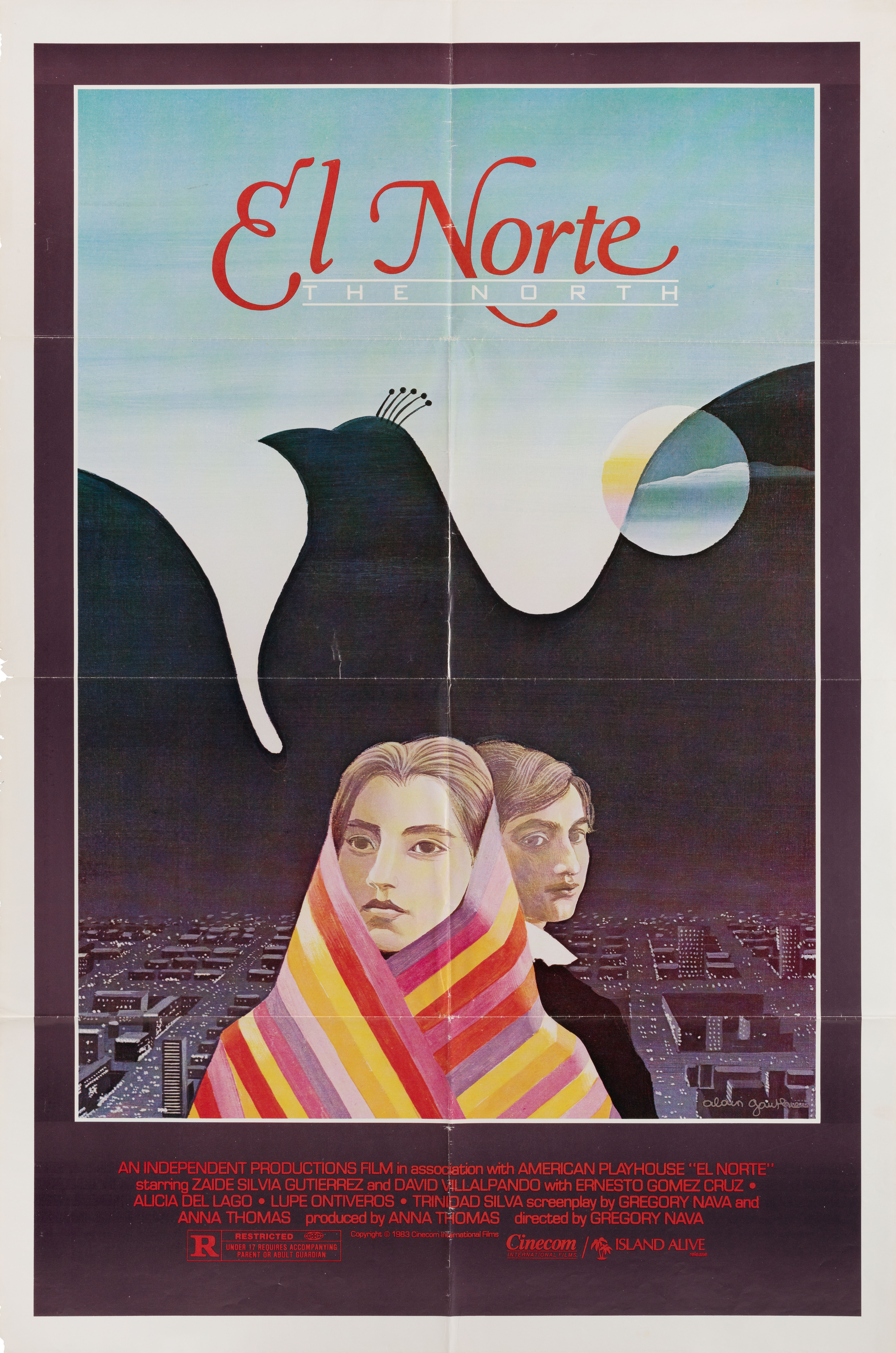 Север (El Norte, 1983), режиссёр Грегори Нава, американский постер к фильму, автор Ален Готье, 1983 год