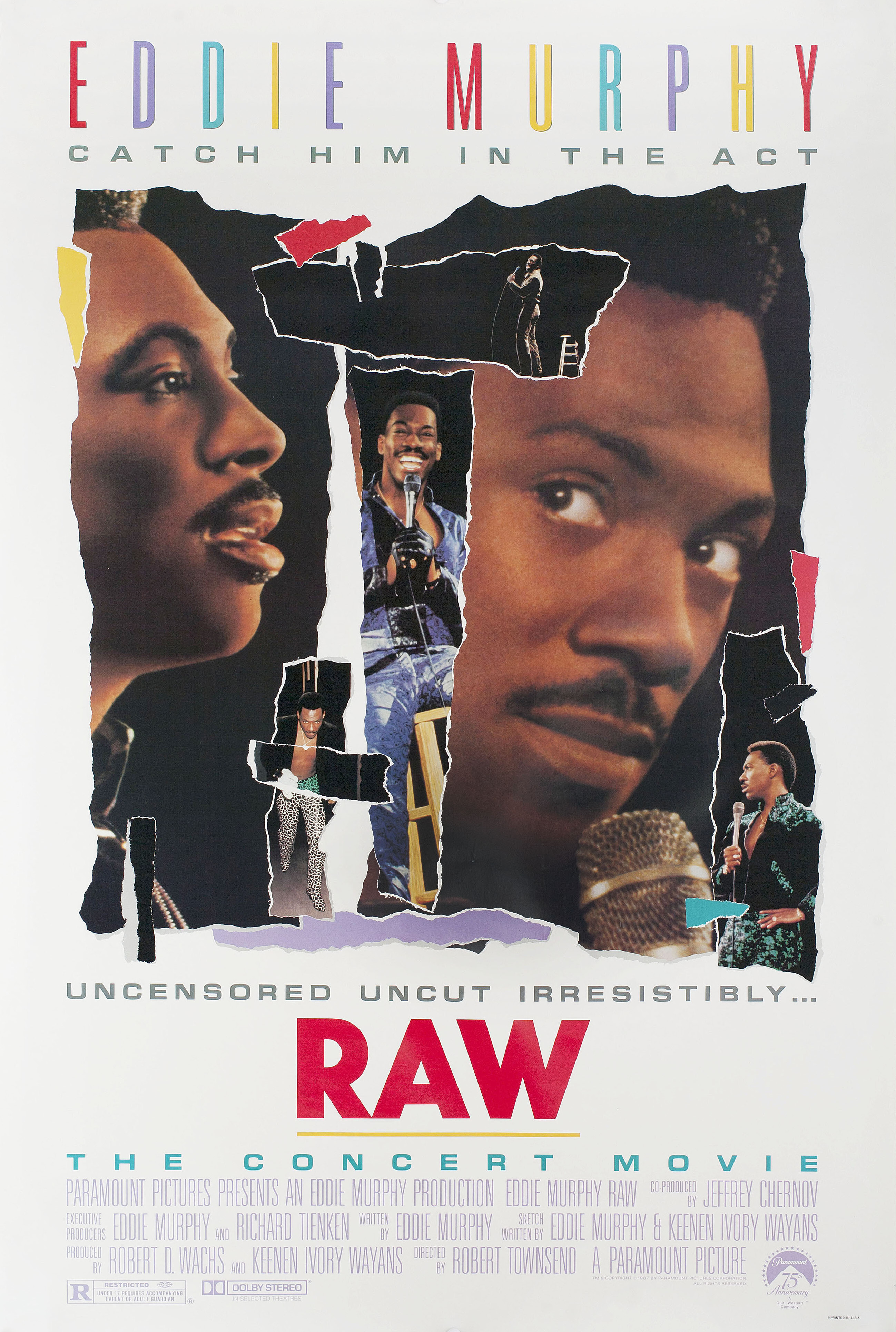 Эдди Мерфи без купюр (Eddie Murphy Raw, 1987), режиссёр Роберт Таунсенд, американский постер к фильму, 1987 год