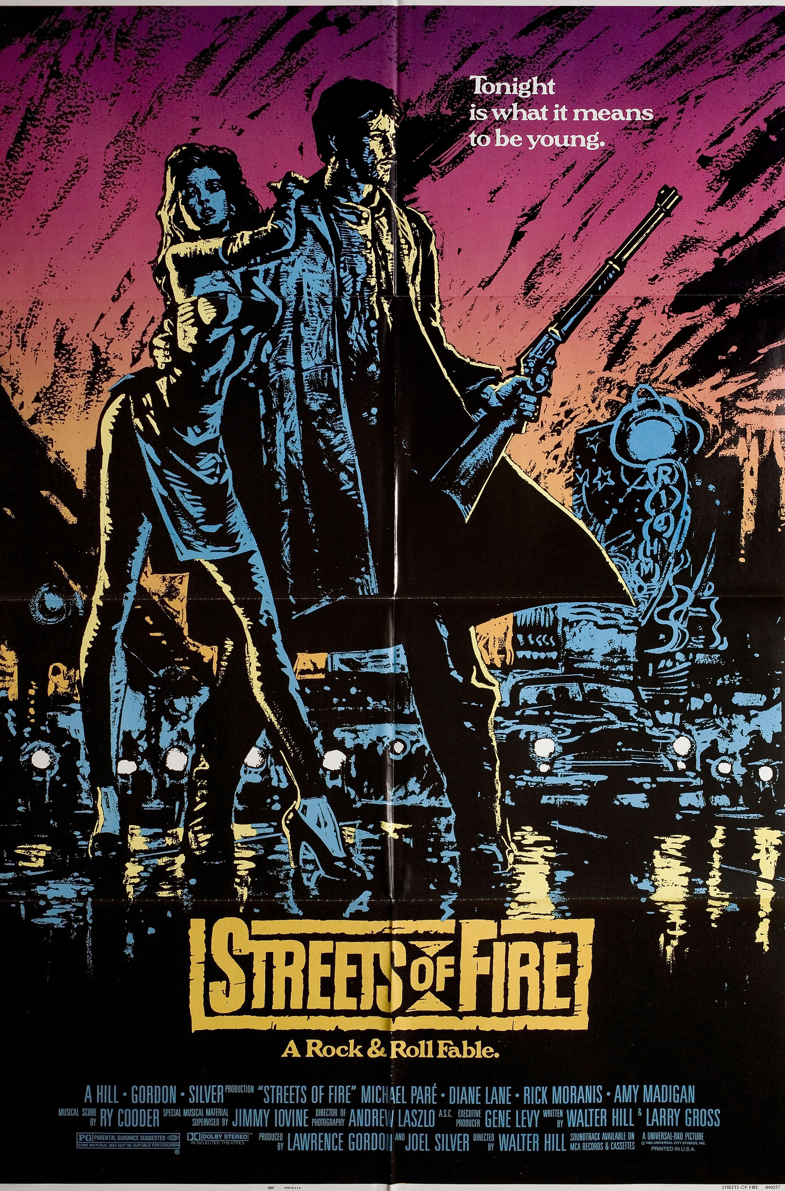 Улицы в огне (Streets of Fire, 1984), режиссёр Уолтер Хилл, американский постер к фильму, 1984 год